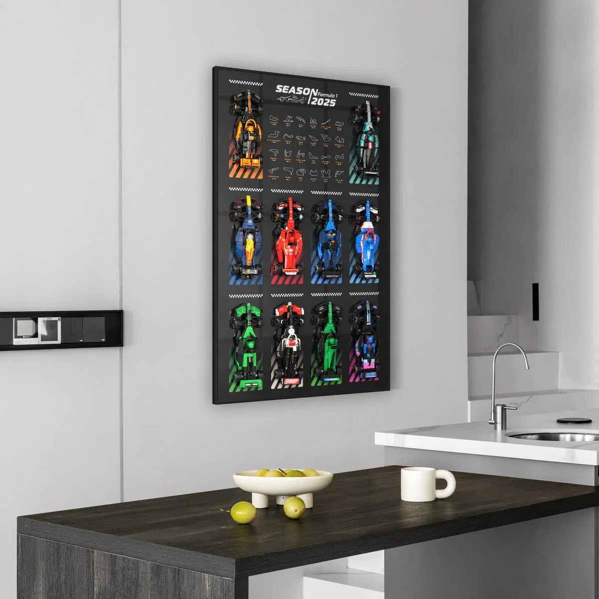 Display Wallboard für lego Speed Champions Ultimate Formula 1 Collector's Pack(Autos Nicht enthalten) Wandhalterung für lego 66802 Collectible F1 Model Car Kit, platzsparende, kreative Heimdekoration