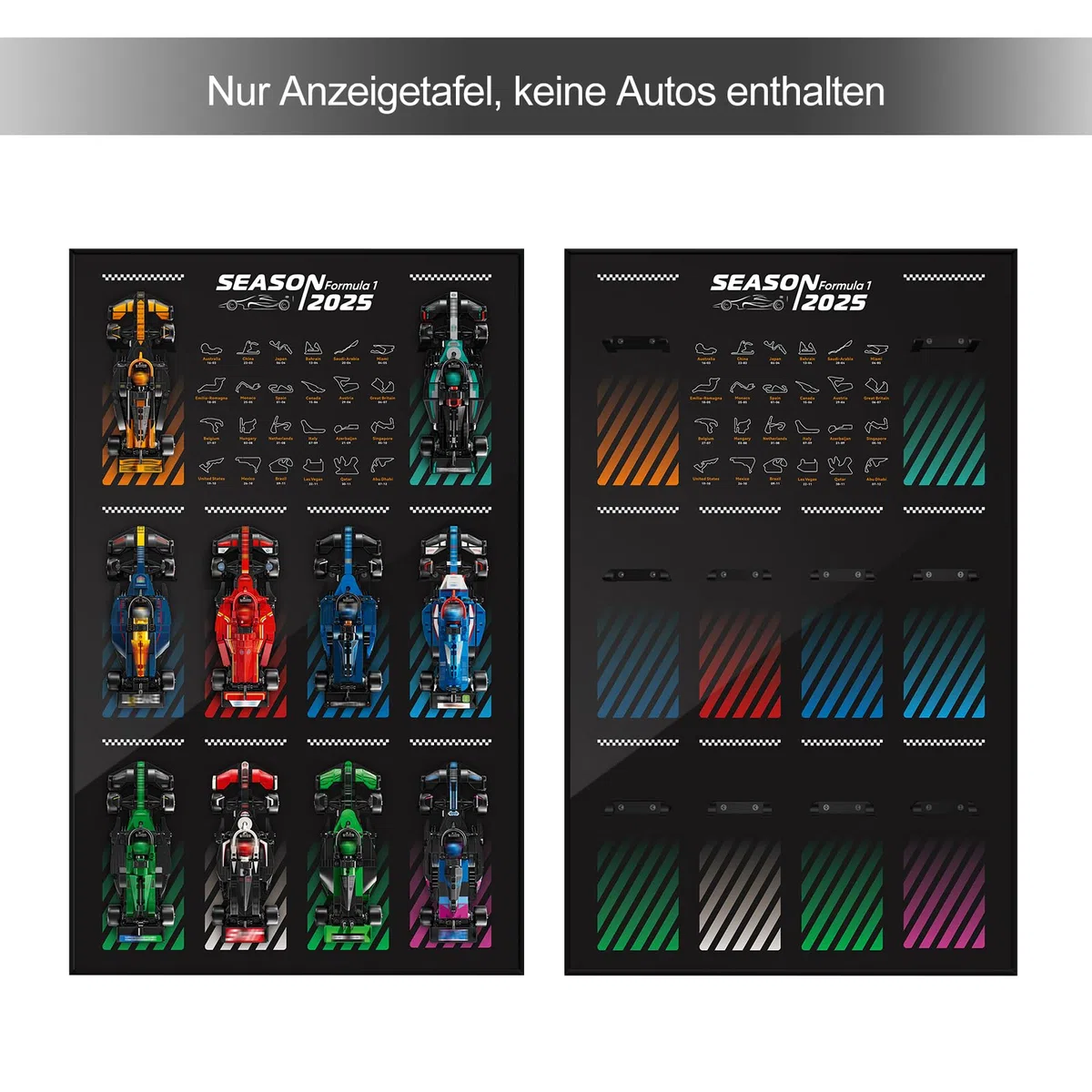 Display Wallboard für lego Speed Champions Ultimate Formula 1 Collector's Pack(Autos Nicht enthalten) Wandhalterung für lego 66802 Collectible F1 Model Car Kit, platzsparende, kreative Heimdekoration