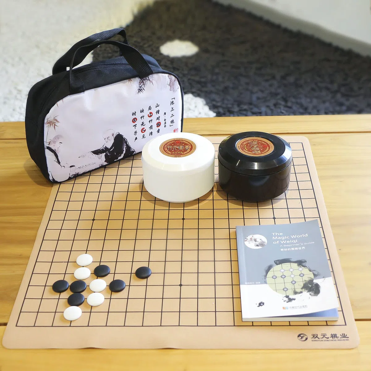 Travel Go Set Single Convex Ceramic Stones with 13x13 / 19x19 Roll Up and Foldable Chessboard Black and White Go Jar Classic Strategy Board Game (Baduk/Weiqi)