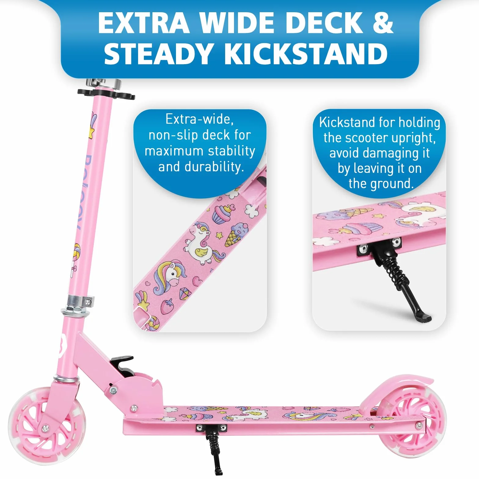 BELEEV V1 Roller Kinder 2 Räder, Klappbar Kinderroller für Mädchen Jungen, Tretroller mit LED Leuchtende Räder, 3 Höhenverstellbare, Ständer, Scooter for Kinder ab 3-12 Jahre
