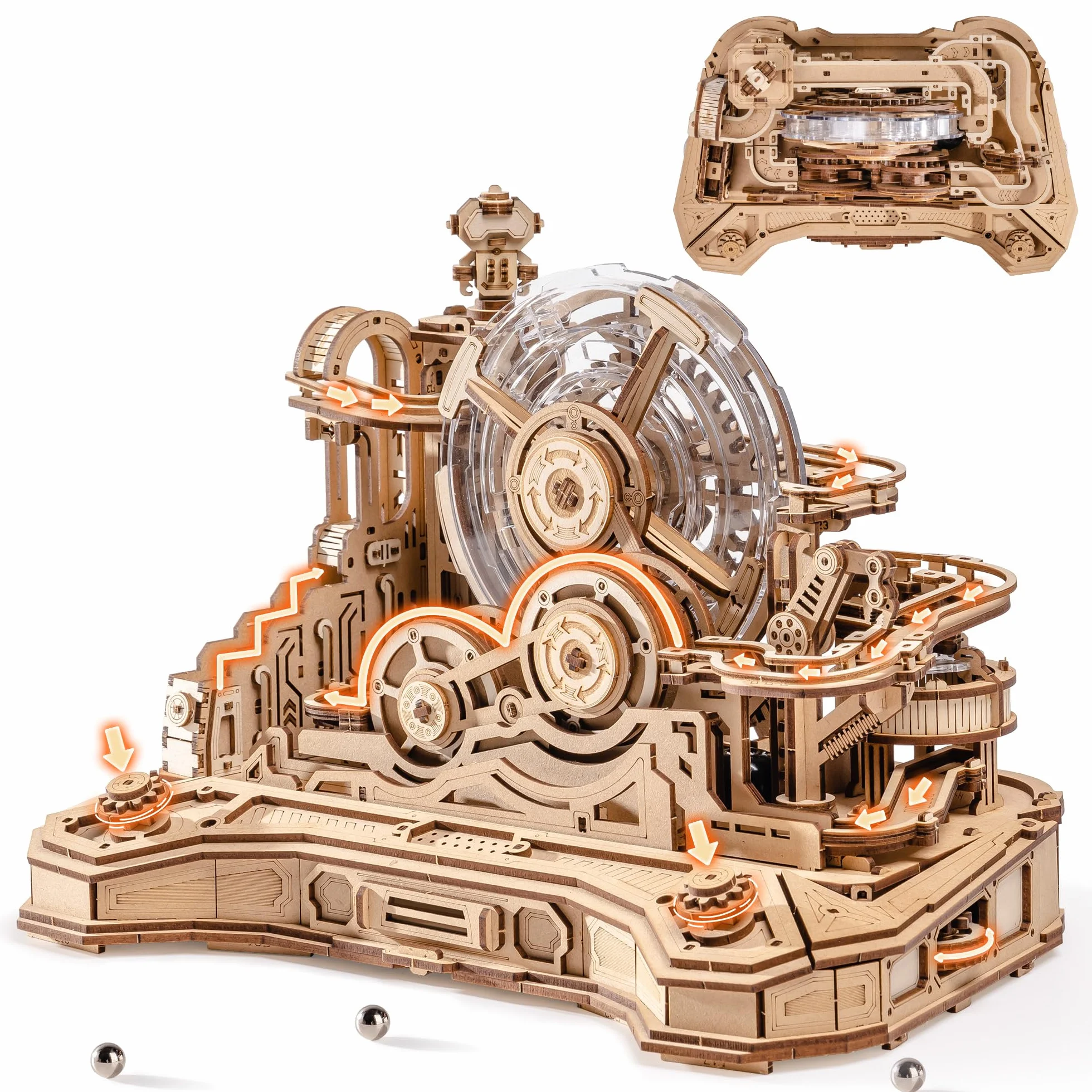 ROBOTIME 3D-Puzzle aus Holz Gear Ball Challenge – Mechanisches Labyrinth-Set, 653 Teile, STEM für Erwachsene und Jugendliche, Controller-Design, EGC01