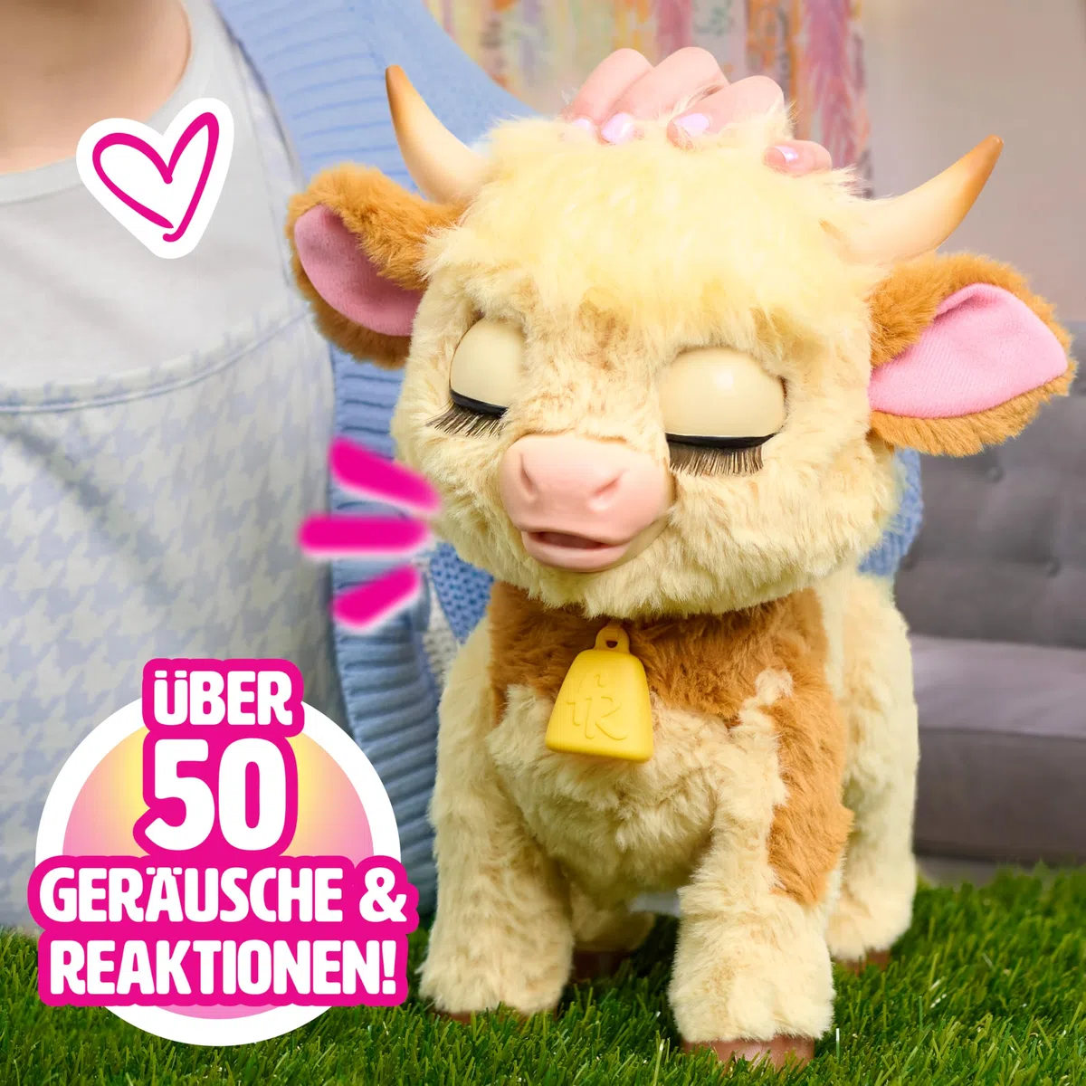 Just Play furReal Maggie, die Kuh, Funktionsplüschtier, interaktives Spielzeug, 50+ Geräusche und Reaktionen, Plüschtier, Kinderspielzeug ab 4 Jahren, 28cm, Hochlandrind