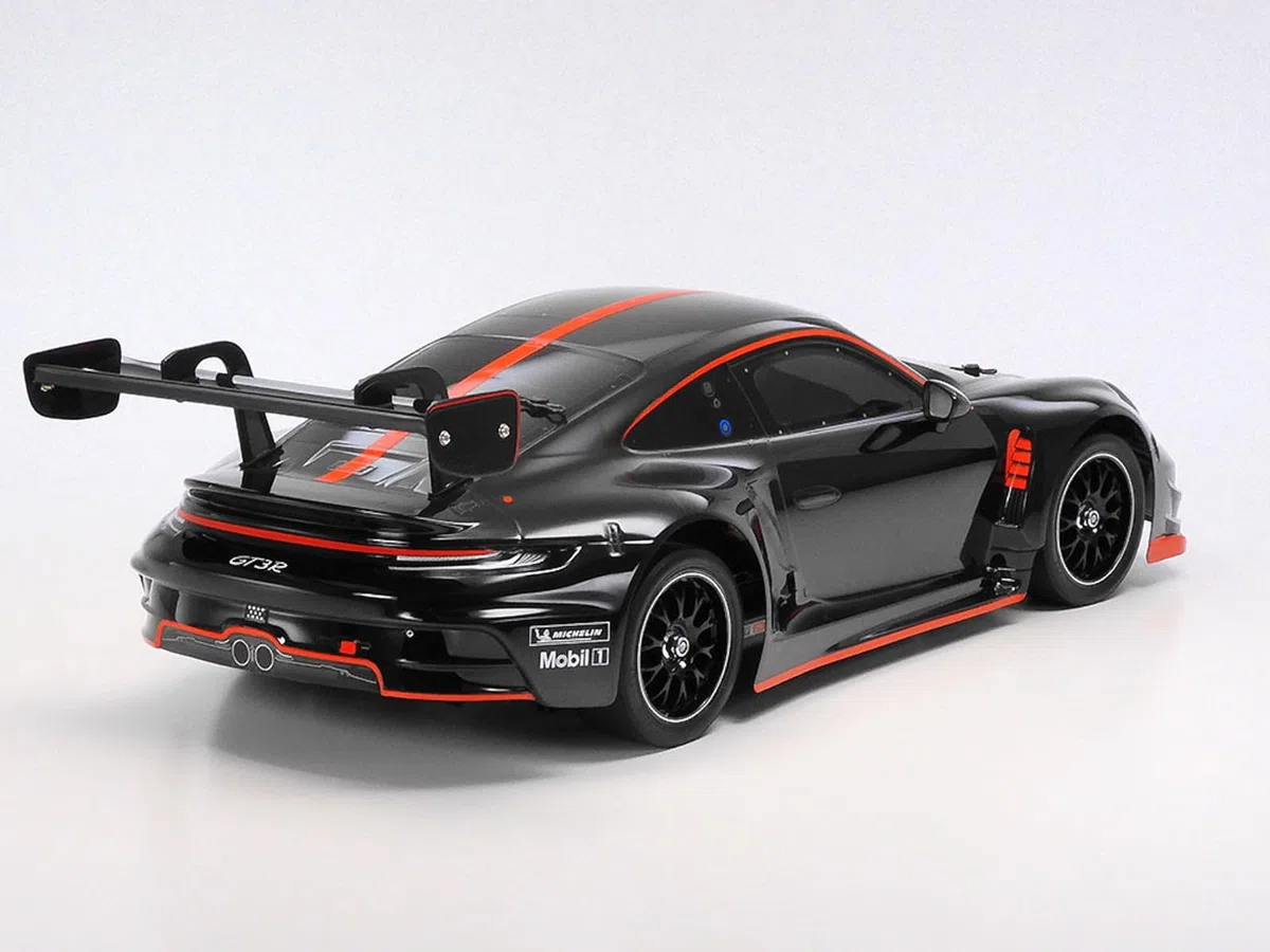 Tamiya 58745 1:10 RC Porsche 911 GT3 R (992) - ferngesteuertes Auto, Fahrzeug, Modellbau, Zusammenbauen, Hobby, RC Bausatz, unlackiert, Schwarz