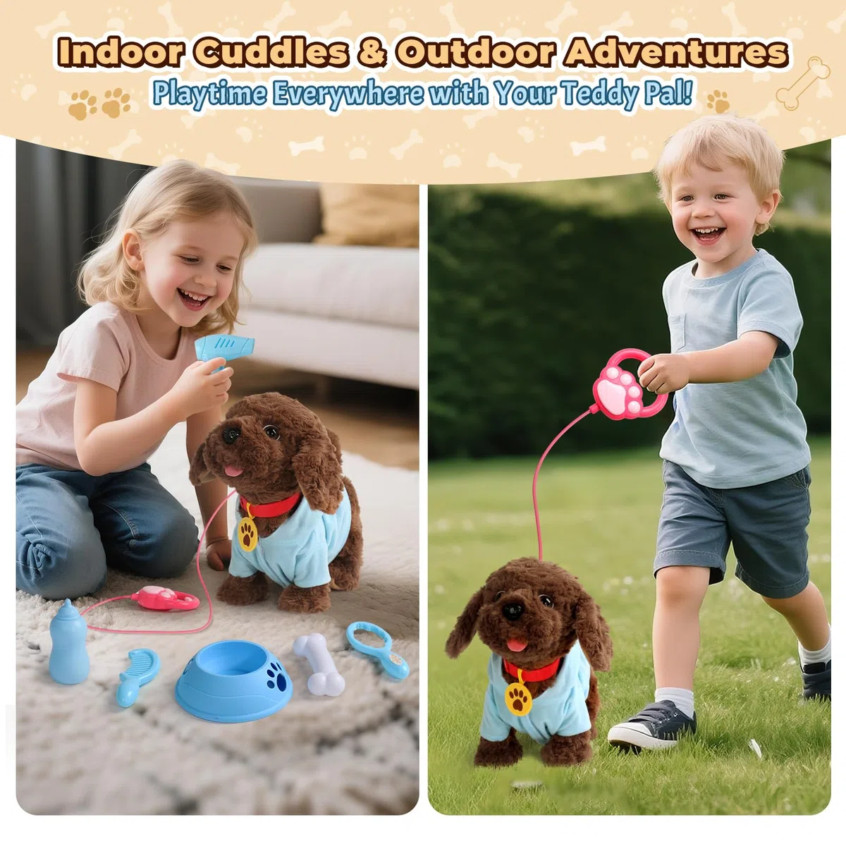 jerryvon Hund Spielzeug Kinder-Spielzeug Ab 2 Jahre Mädchen Dog Spiel Kuscheltier Hund Mit Leine der Läuft und Bellt Interaktiver Laufender Hund Für Kinder Junge Mädchen 2 3 4 Jahre Geschenkideen