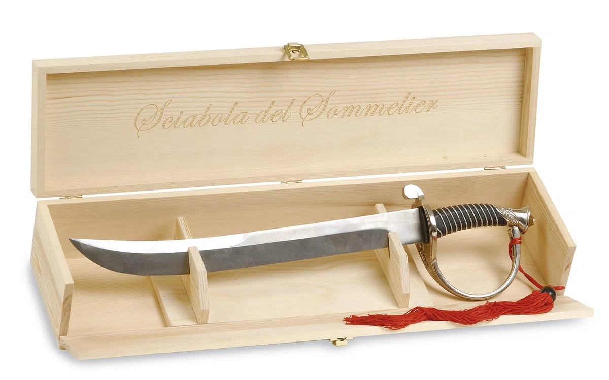 Renoir Champagnersäbel in schöner Geschenkbox aus Holz, hochwertiger Säbel für Champagner, Champagneröffner