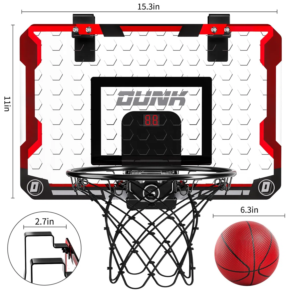 TEMI Basketballkorb Indoor, Mini-Basketballkorb mit 4 Bällen & elektronischer Anzeigetafel, über der Tür Basketballbrett, Basketballspielzeug für Jungen Mädchen Alter