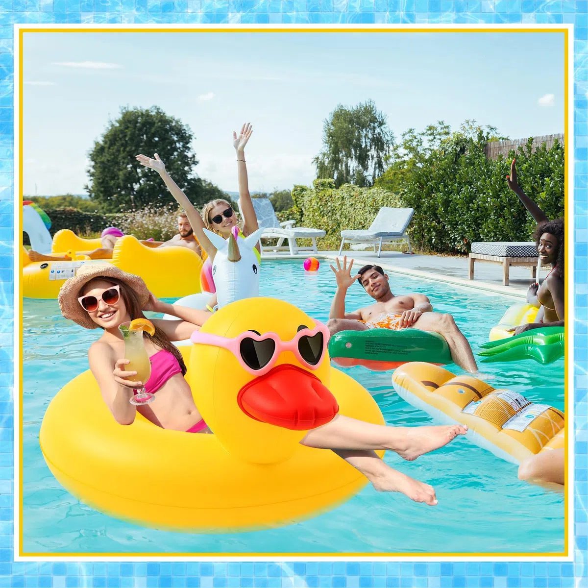Hungdao 2 Stück lustige Enten-Schwimmer, groß, 100 cm, Gummienten, aufblasbarer Schlauch, Schwimmring, riesig, für Sommer, Strand, Schwimmbad, Karneval, Geburtstag, Party, Floaty Supplies Erwachsene