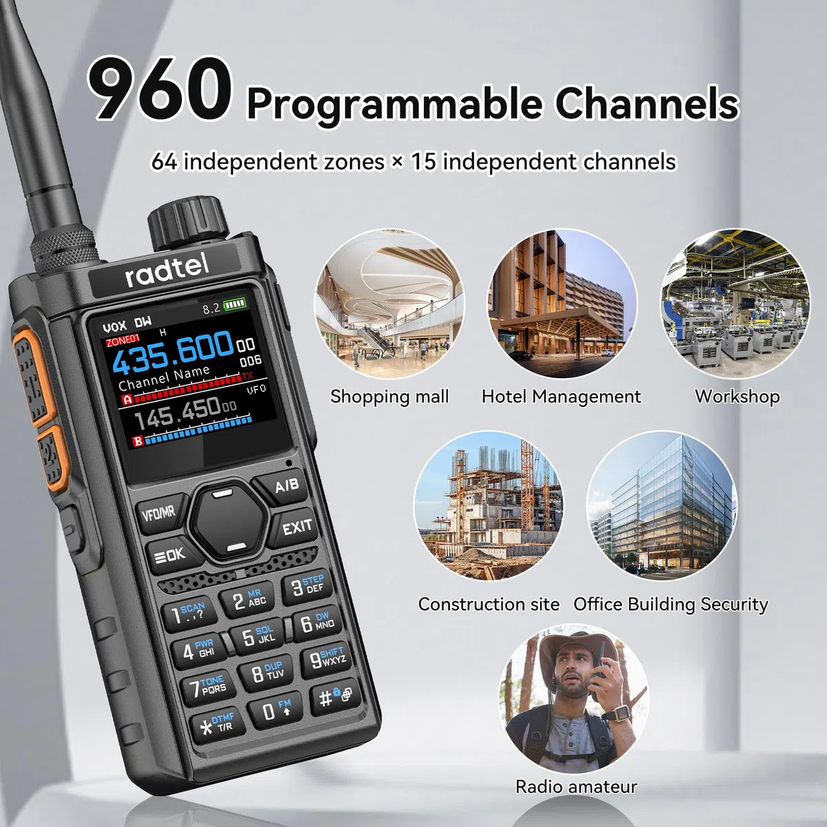 Radtel RT-910B 5W UHF/VHF Dualband-Funkgerät mit Flugfunkempfänger, 6-Meter-Amateurfunkgerät, Bluetooth, programmierbar, wiederaufladbar, VOX-Freisprechfunktion, Handfunkgerät für Fahrzeug und Outdoo