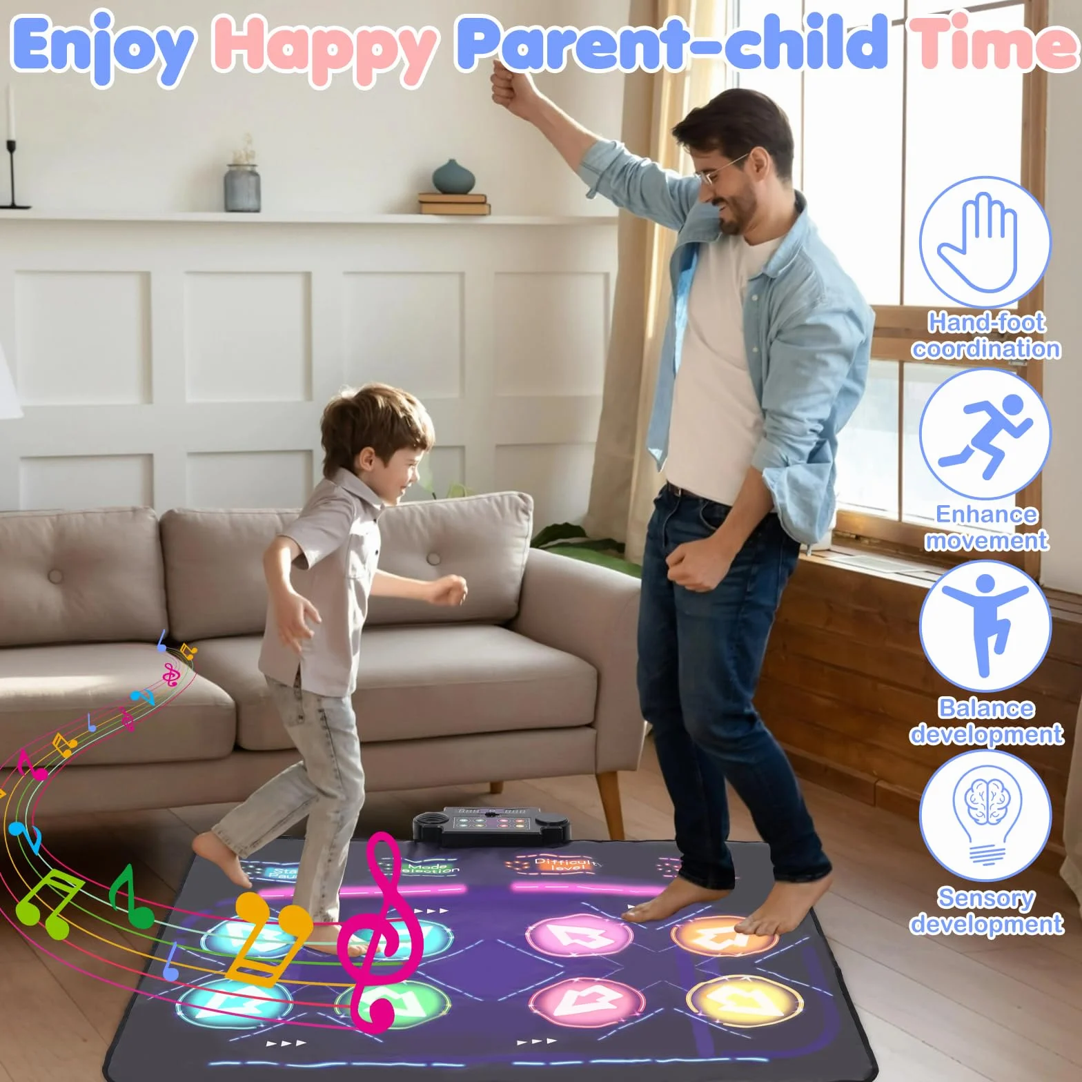 Kinder Doppeltanzmatte, Tanzmatte Kinder Mit Vier Wettkampfmodi 8 LED-Anzeigen,Geeignet Für Kindertanzmattenspielzeug Für Jungen Und Mädchen Ab 3, 4, 5, 6, 7, 8 Jahren, Geburtstags