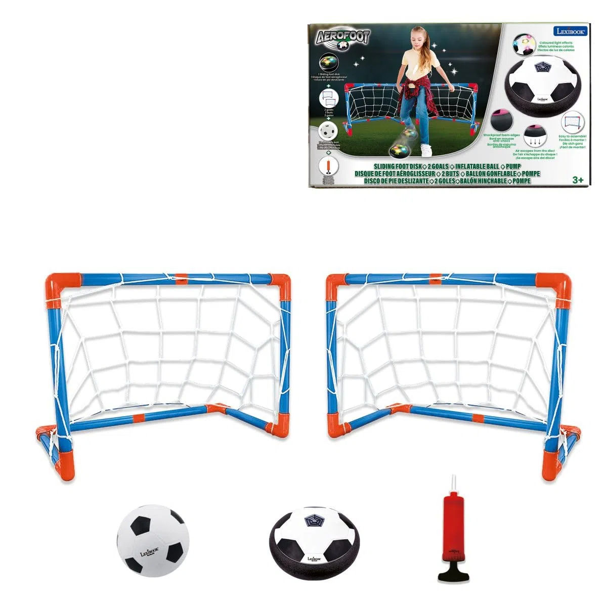 Lexibook Aerofoot, Hovercraft-Soccer-Disc, 2 Tore, Pumpe und aufblasbarer Ball enthalten, gleitet leicht, schnell und dynamisch, Lichteffekte, Anti-Schock-Schaumstoffkanten, wiederaufladbar, JG981LXB