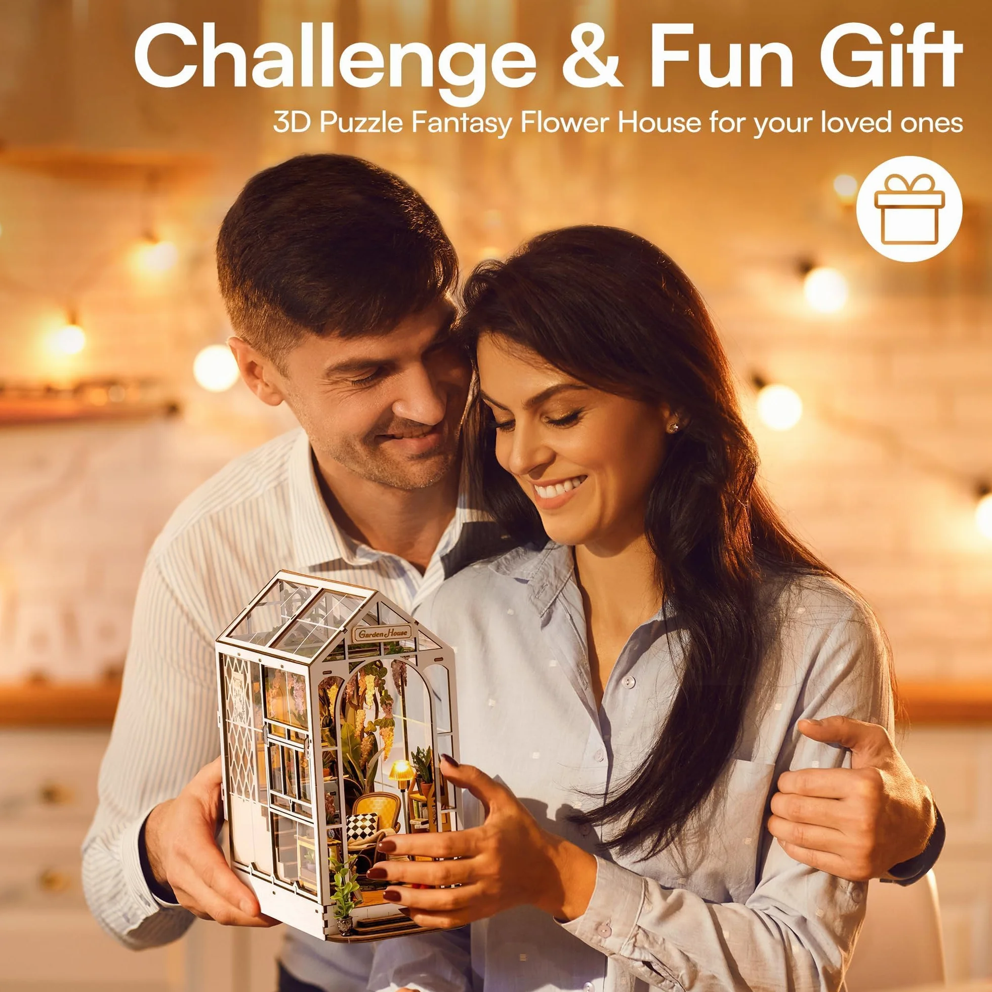 ROBOTIME DIY Book Nook Kit Gartenhaus mit Möbeln und LED Lampe, 3D Puzzle Booknook Miniatur Haus Modellbausatz, Diorama Modelbau für Erwachsene, Bücherregal Deko