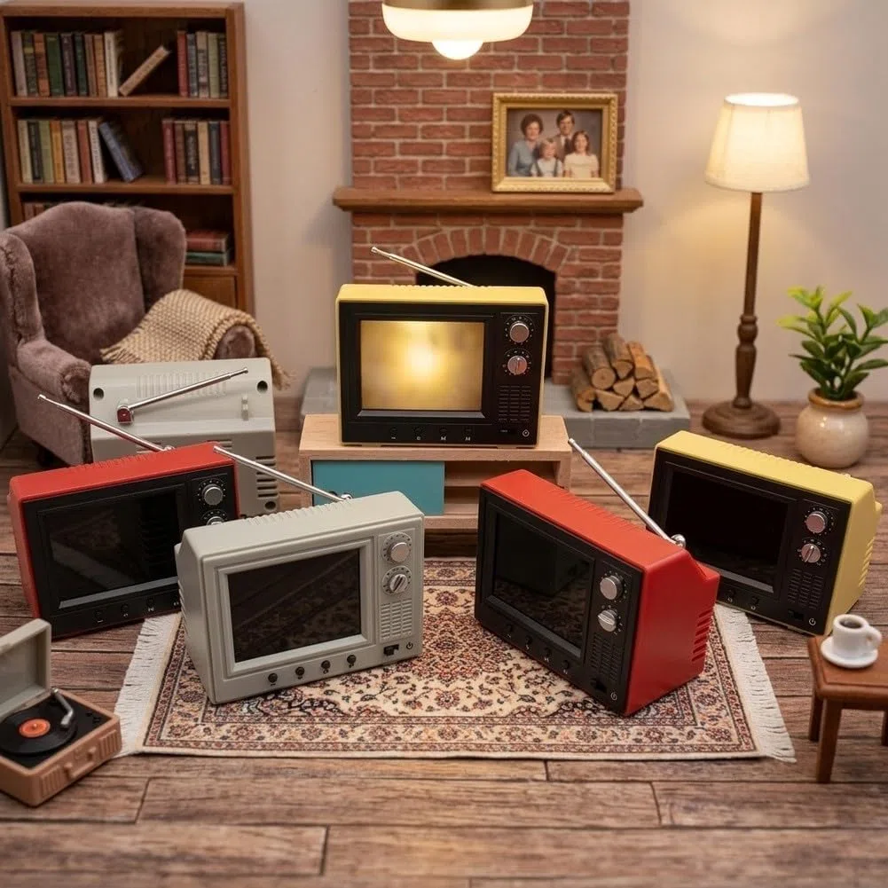 Retro-Cartoon-TV-Player mit 8 GB Speicher und wiederaufladbarem USB-Design für Puppenhaus-Dekor, Sammlerstück oder Schreibtischunterhaltung in Rot, Gelb oder Grün (rot)