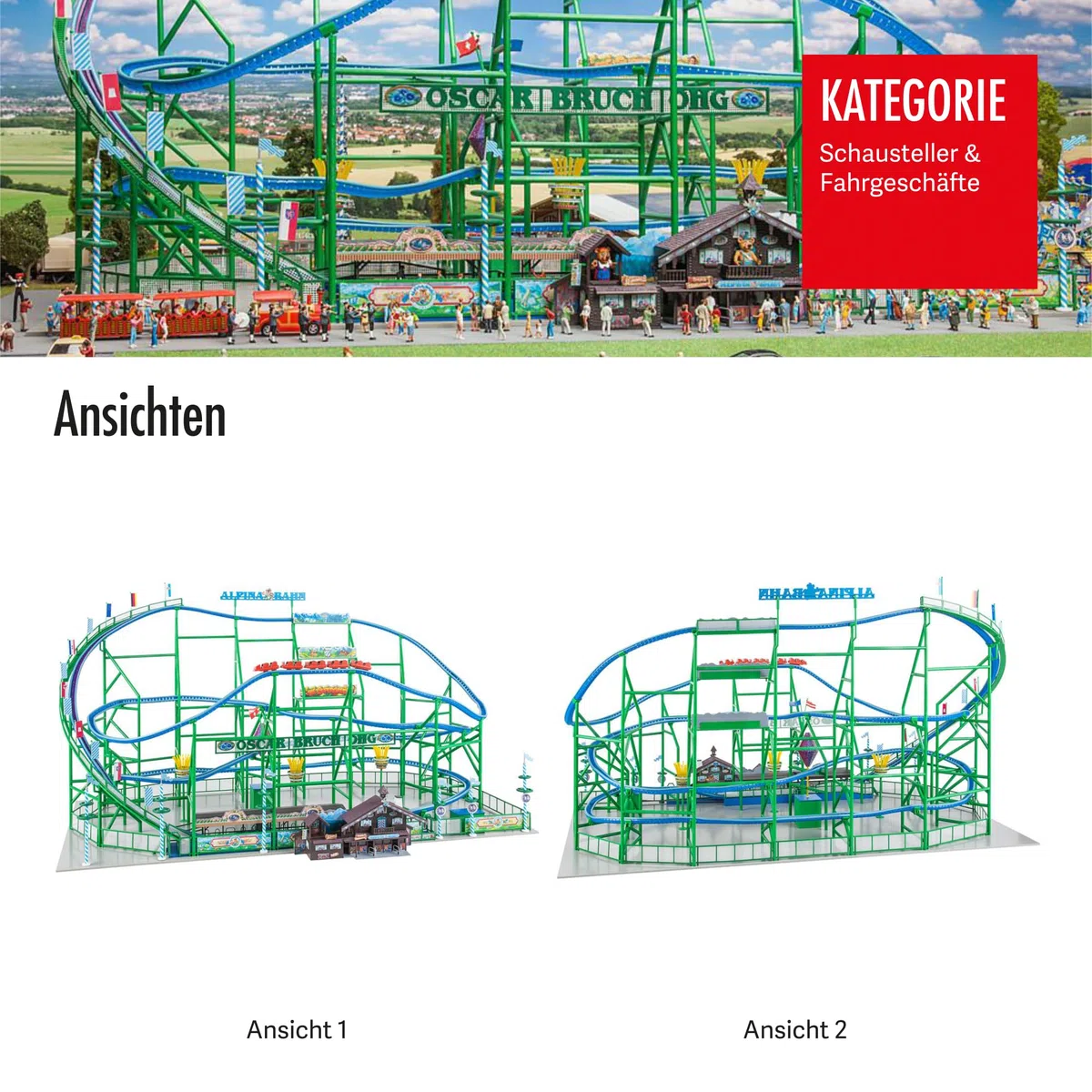 Faller Achterbahn Alpina-Bahn Modellbausatz mit 708 Einzelteilen 715 x 423 x 400 mm I Modelleisenbahn Zubehör H0 I Modelleisenbahn H0 Stahlachterbahn, Verschieden
