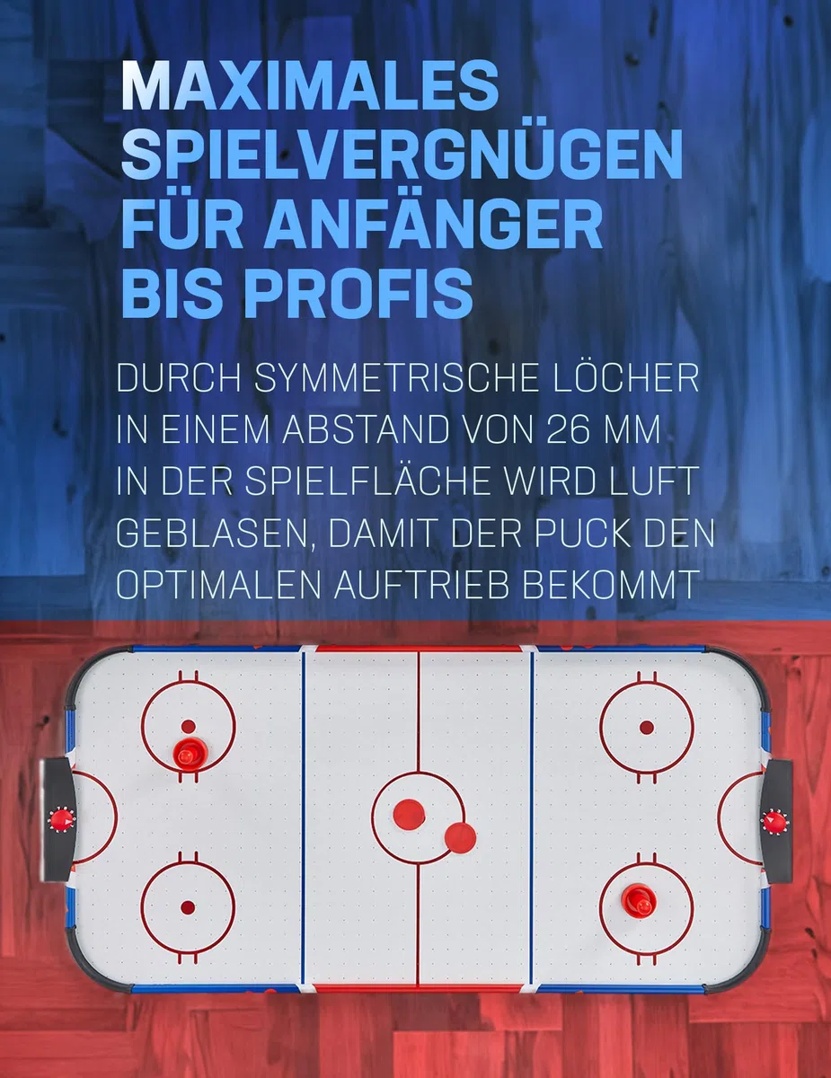 MUWO Air Hockey Tisch 122x61x79 cm, Torzähler, inklusive 2 Pucks und 2 Pusher, Harte, robuste Kunststoffbanden
