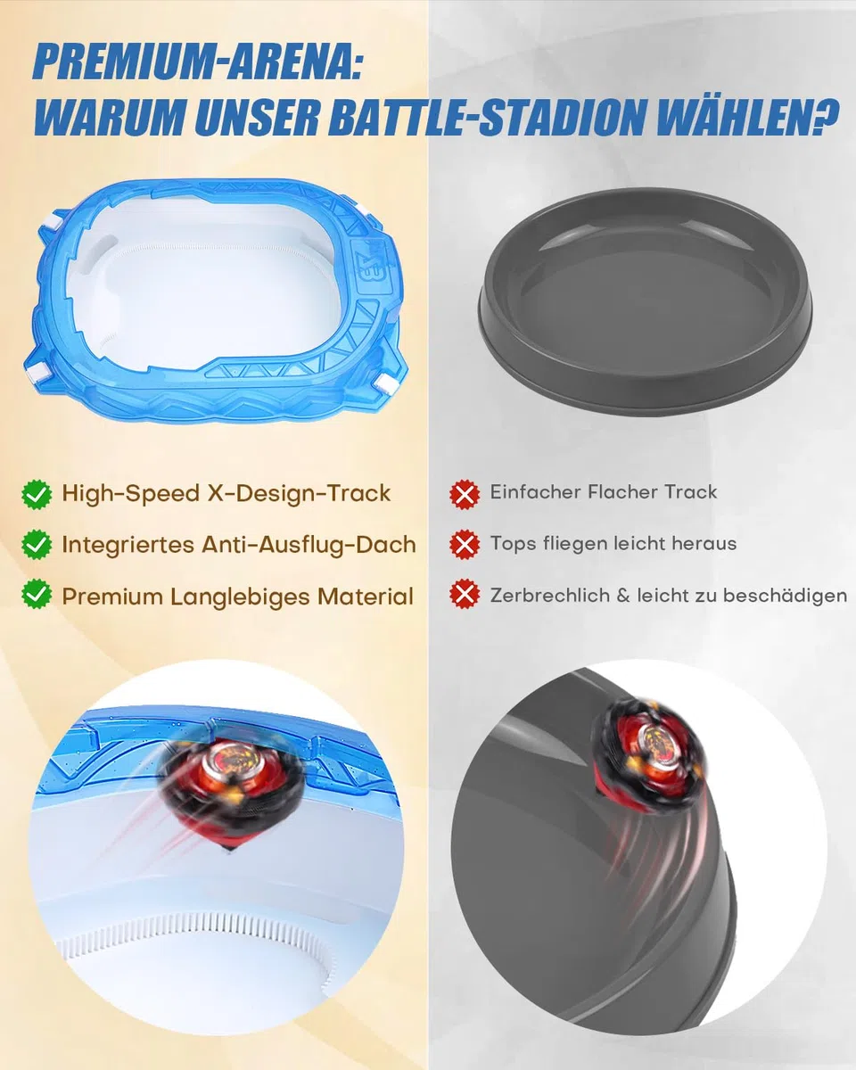X-Arena Starter-Set – 6 Battle-Tops mit 2 Startern, Beschleunigungsbahn & Schutzdach, Geschenk für Jungen & Mädchen ab 6 J