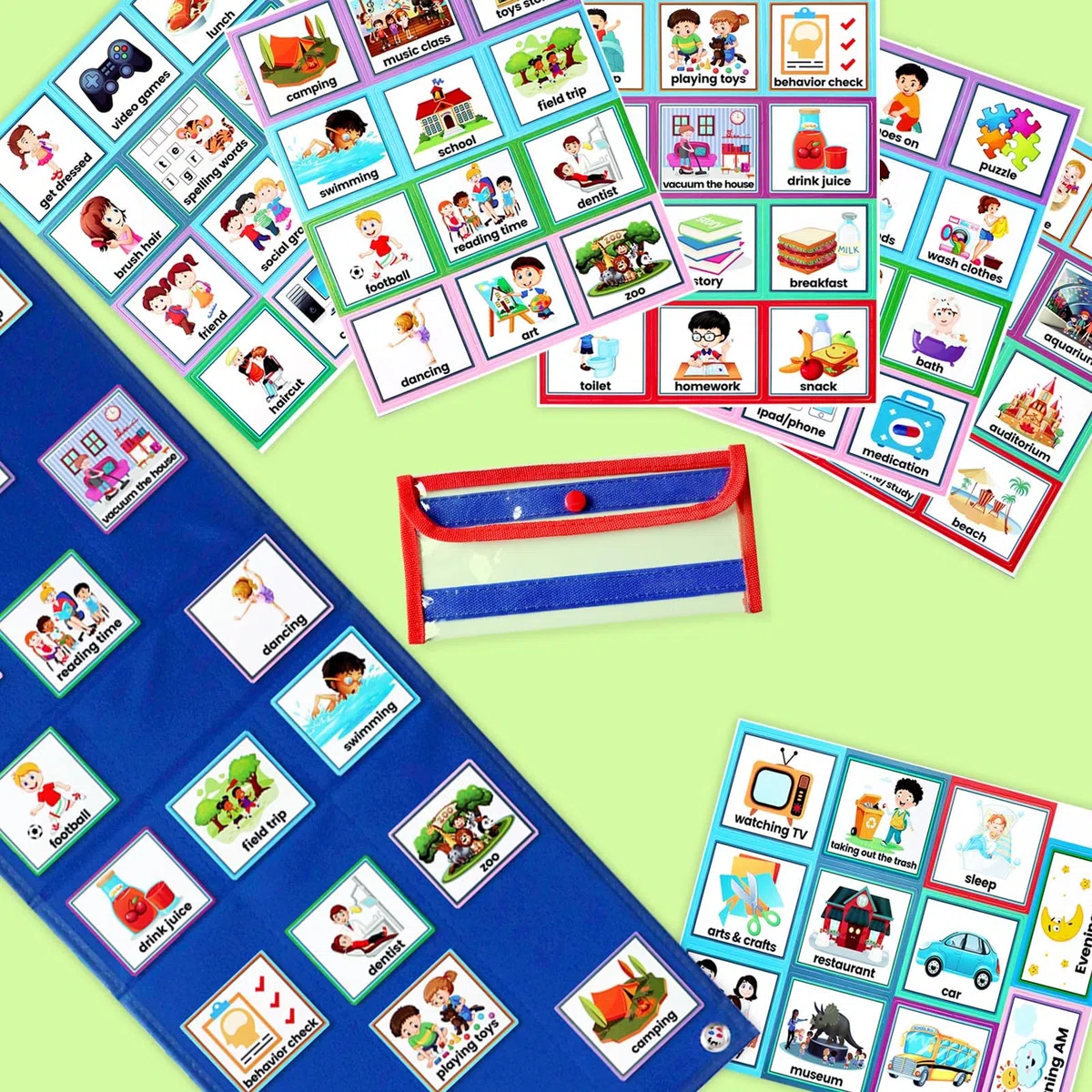Visual Timetable for Kids, Uooker Visual Aids Children Visual Now and Next Board Learning Aids Tool with 70 Picture Cards, Daily Routine Chart to Support Communication for Autism, ADHD, Preschool