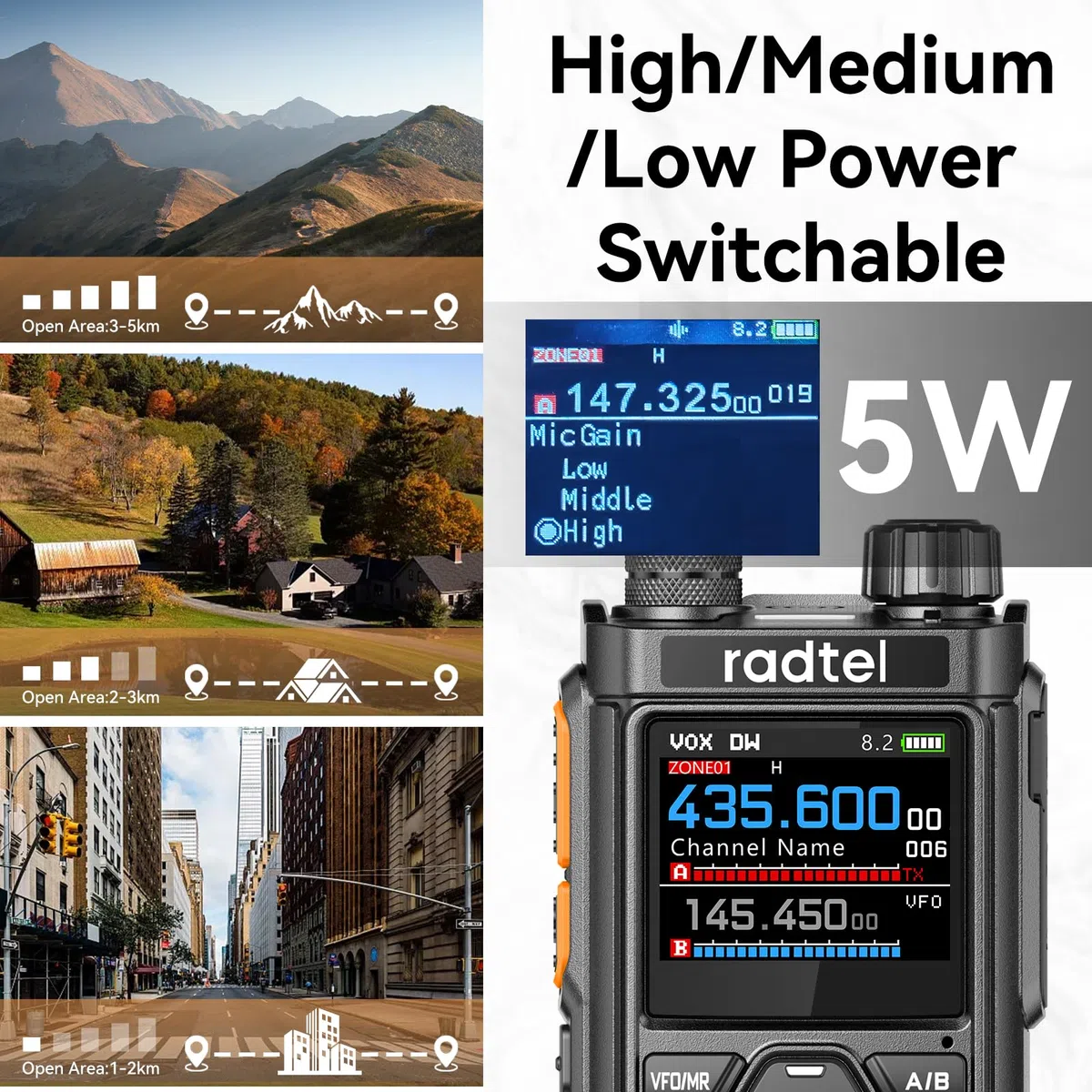 Radtel RT-910B 5W UHF/VHF Dualband-Funkgerät mit Flugfunkempfänger, 6-Meter-Amateurfunkgerät, Bluetooth, programmierbar, wiederaufladbar, VOX-Freisprechfunktion, Handfunkgerät für Fahrzeug und Outdoo