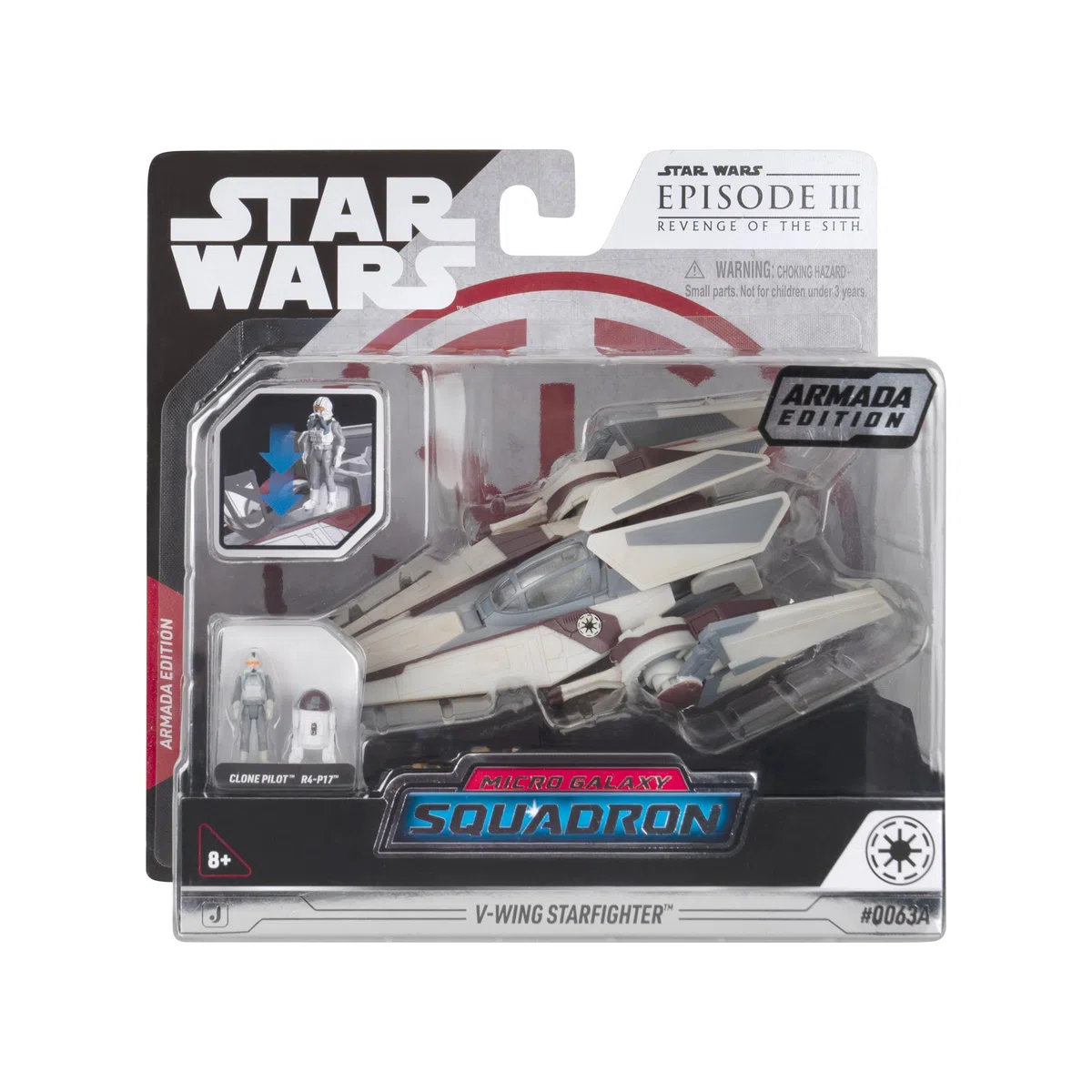 Jazwares Star Wars Micro Galaxy Squadron V-Wing Starfighter (Armada Edition) – 7,6 cm Fahrzeug mit Kühlerflügeln Plus Zwei 2,5 cm Mikro-Figuren-Zubehör