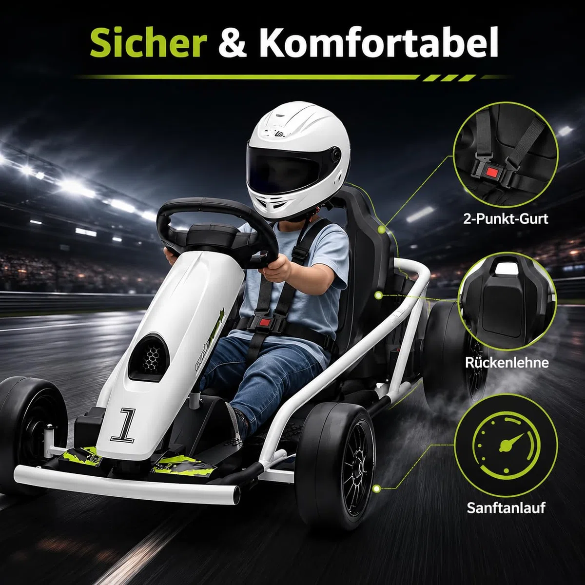 IDEALHOUSE Elektro GoKart 24V, Kinderfahrzeug Mit Drift-Funktion | 24V Kinder Elektro GoKart mit 2x300W Motoren, Drift-Funktion, Sicherheitsgurt, Sanftanlauf, Musik und verstellbarem Sitz