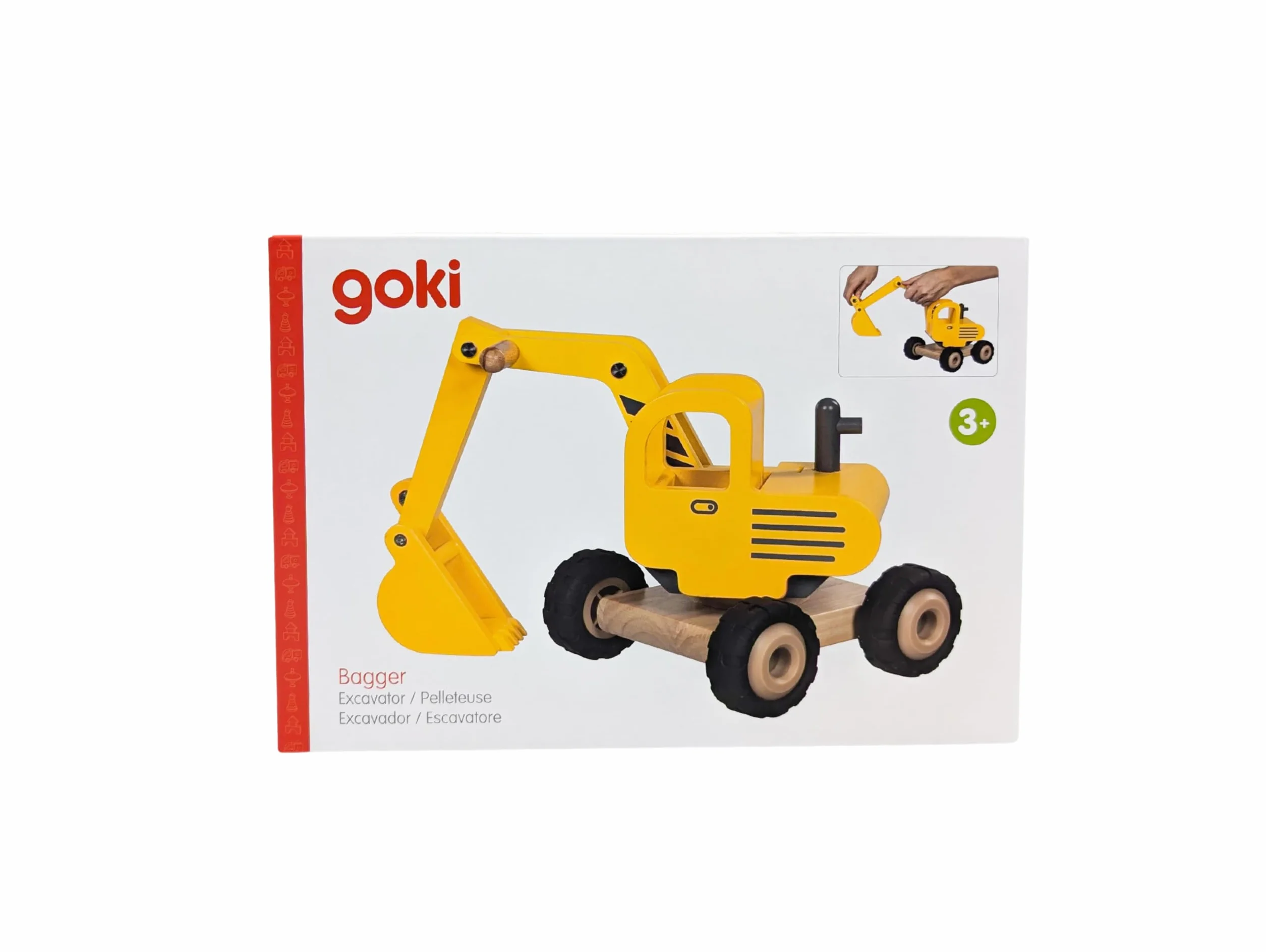 goki Holzbagger: Stabil, Funktionsfähig und Umweltfreundlich – Hochwertiges Spielzeug aus Holz gerfertigt mit beweglicher Schaufel und Gummireifen für kreatives Spielen ab 3 Jahren