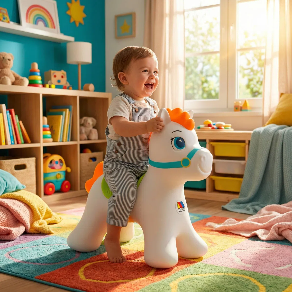 MOLTO | Hüpfpferd Boingly, Hüpf-Tier mit sicherem Halt, aufblasbares Pferd für drinnen und draußen, inklusive Luftpumpe, bis zu 20 kg, Kinderspielzeug, ab 2 Jahren