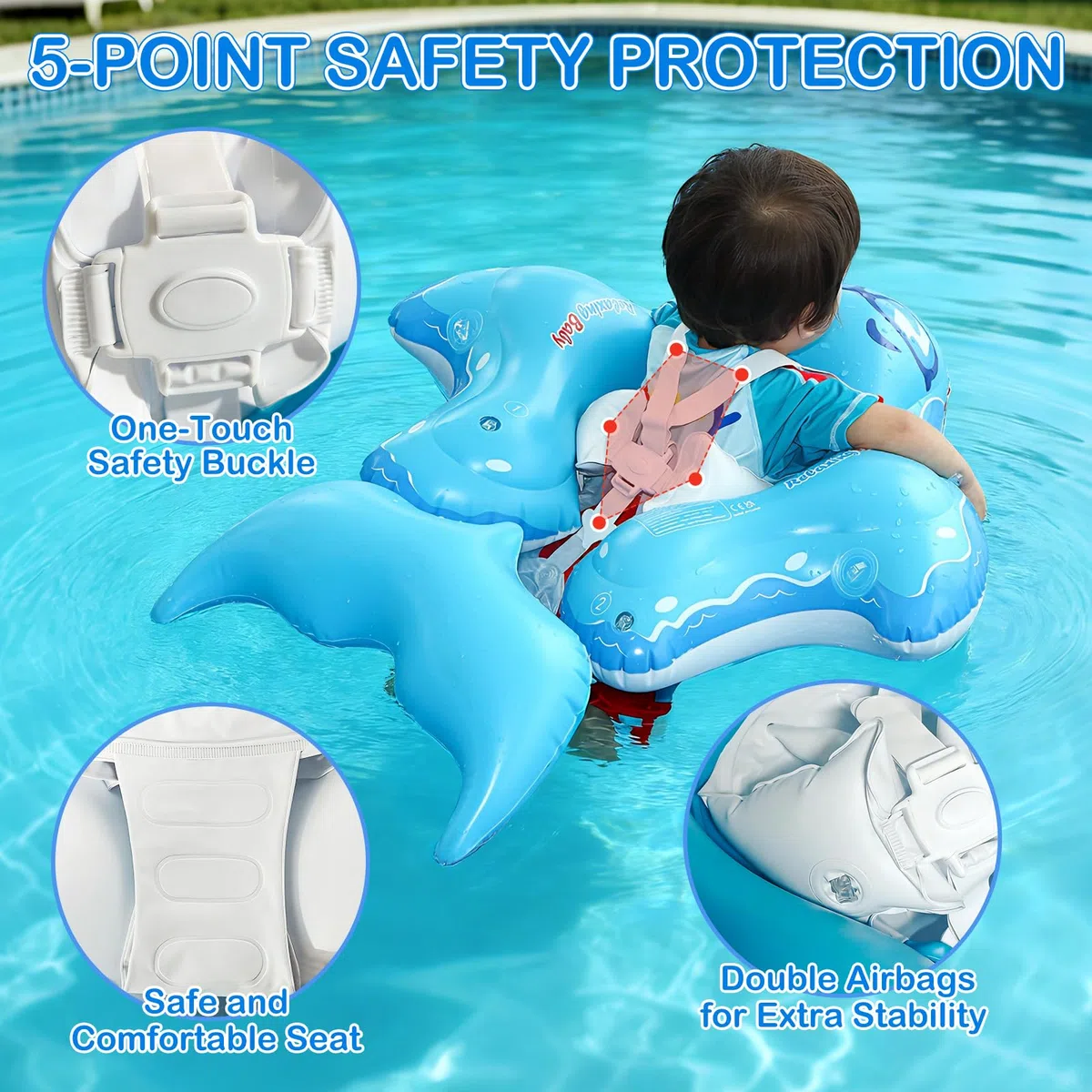 Qingning Baby Schwimmring mit Abnehmbaren Sonnendach, Baby Schwimmhilfe | mit Schwimmsitz, Aufblasbare Schwimmtrainer für Kinder ab 3-36 Monate, Kleinkind baby Pool Swimming Float