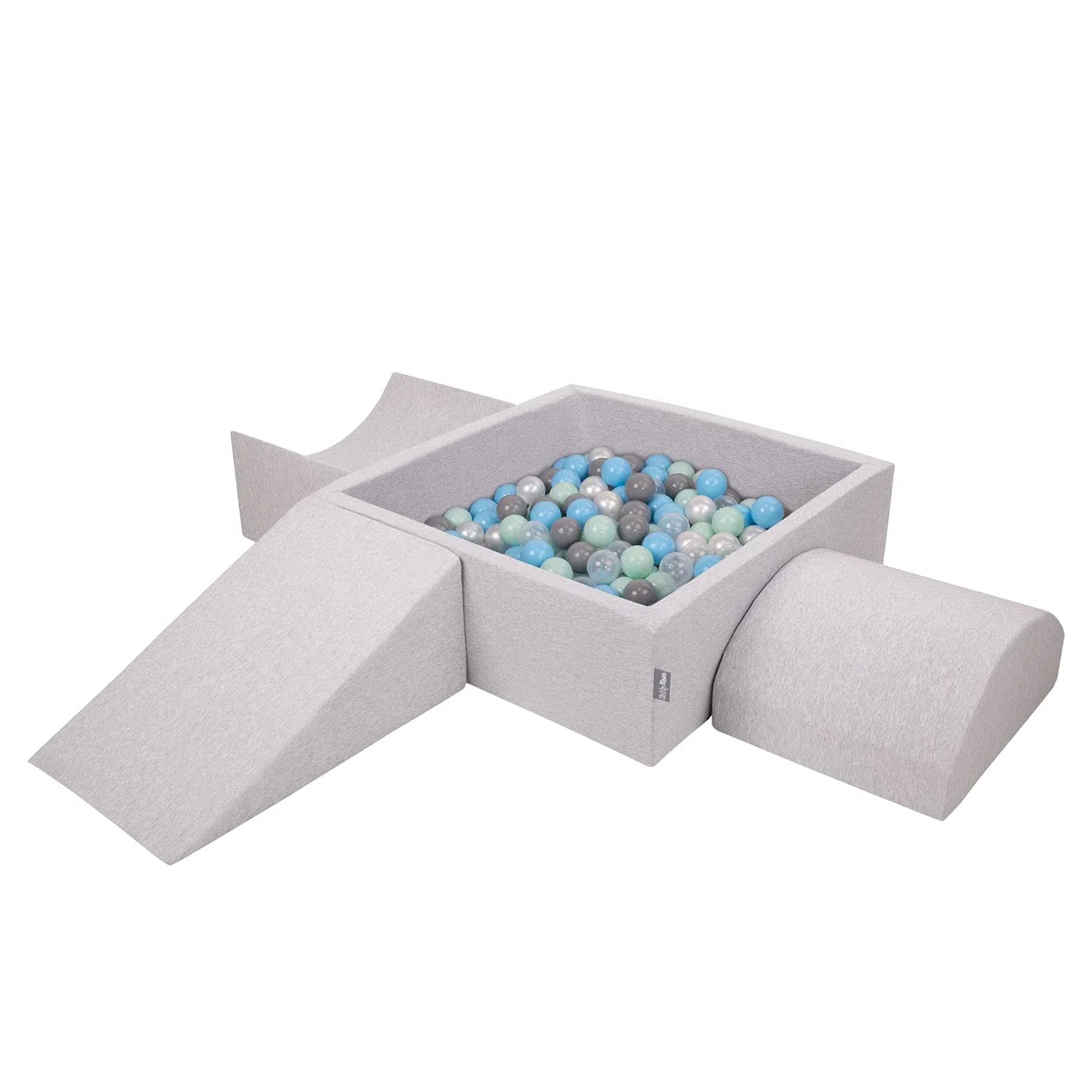 KiddyMoon Spielplatz Aus Schaumstoff Mit Quadrat Bällebad (300 Bälle) Ballgruben Für Babys Spielbad Hindernisläufen, Hergestellt In Der EU, Hellgrau:Perle/Grau/Transparent/Babyblue/Minze