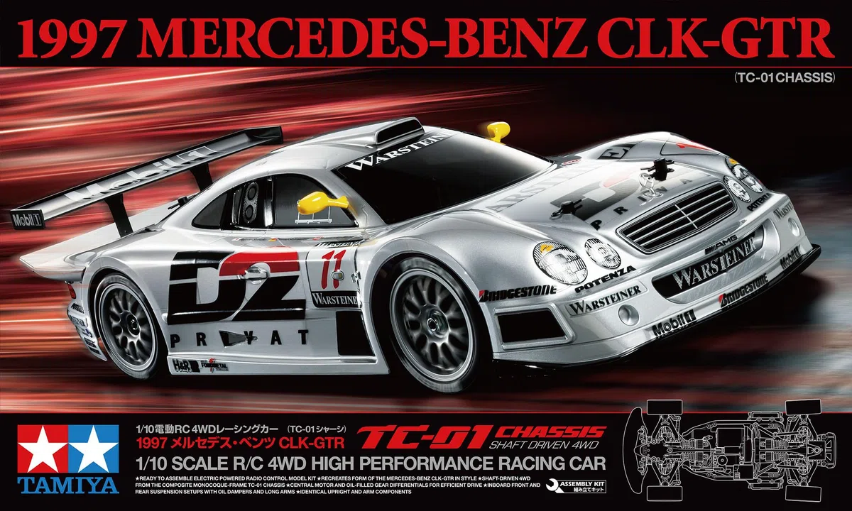 Tamiya 58731 1:10 RC MB CLK-GT-R 1997 TC-01 - ferngesteuertes Auto, Fahrzeug, Modellbau, Zusammenbauen, Hobby, RC Bausatz, unlackiert