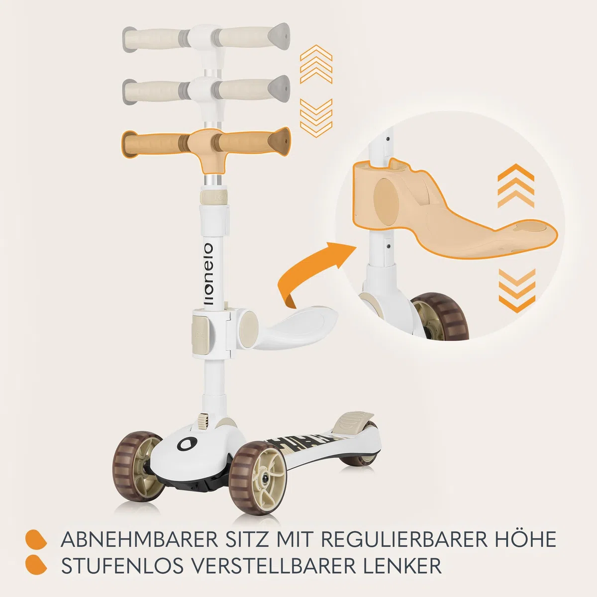 LIONELO Franky 2-in-1 Kinder-Balance-Roller ab 3 Jahre bis 50 kg Laufrad ab 1 Jahr bis 20 kg Höhenverstellbar, LED-Räder, rutschfestes Trittbrett, Korb