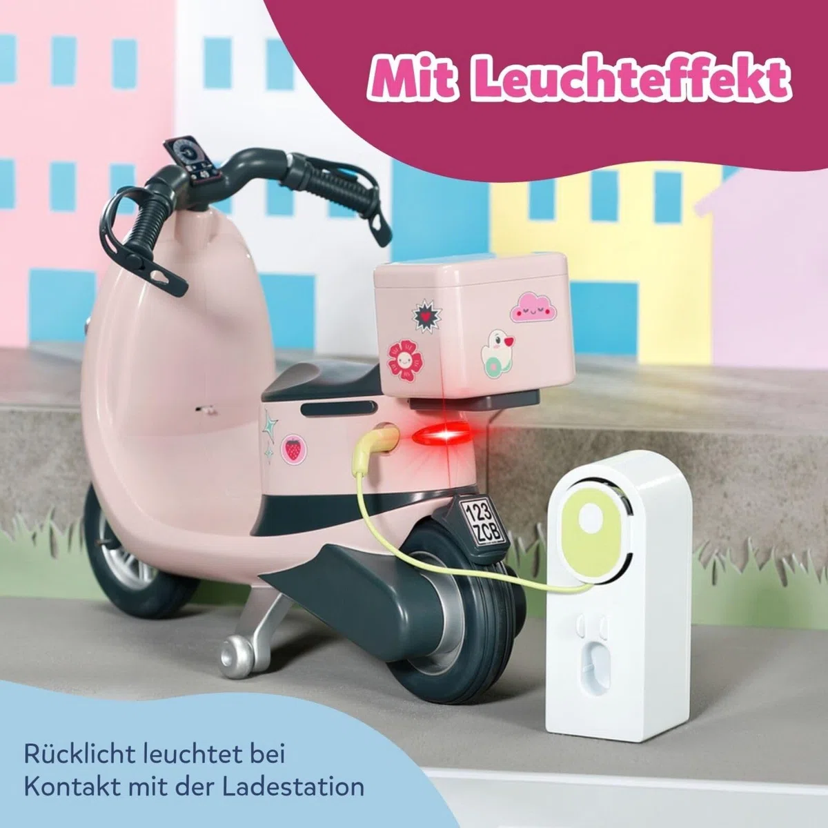 BABY Born E-Scooter - Ferngesteuerter Roller inkl. Zubehör - Funktioniert mit Batterien - Geeignet für alle 43cm Puppen