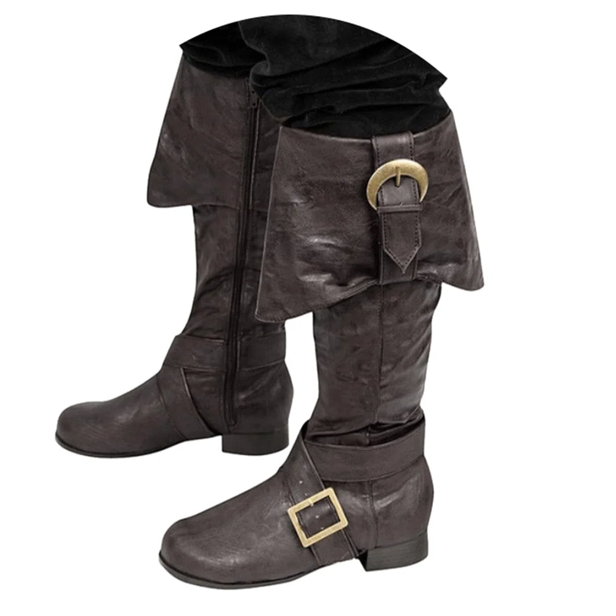 Generisch Mittelalterliche Stiefel für Herren, wadenlange Cosplay-Stiefel, niedriger Absatz, Stiefeletten für Halloween-Kostümpartys und Auftritte für Karnevalsumzüge Party Cosplay, Weich, faltbar