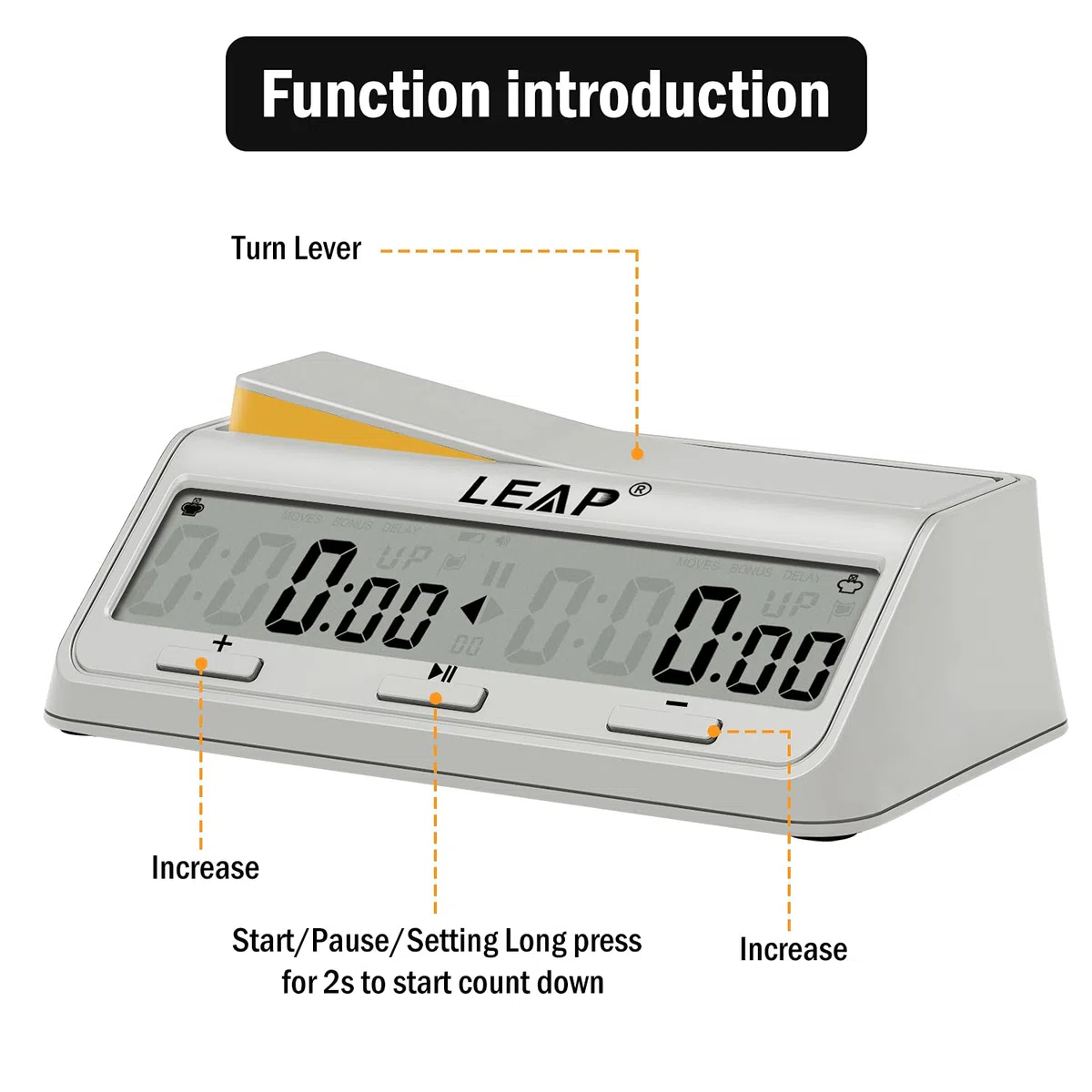 Leap Schachuhrprogramm, aktualisierter digitaler Timer, erweitert auf Spiel und Schachtimer mit Bonus und Verzögerung Countdown, -up, Alarm, Milchweiß