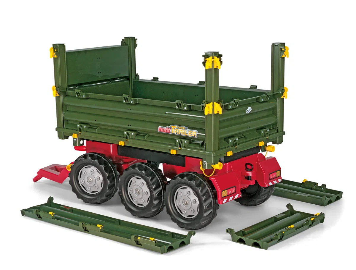 Rolly Toys rollyMulti Trailer für Trettraktoren (für Kinder von 3 - 10 Jahre, Dreiseitenkipper, abnehmbare Deichsel) 125012, grün
