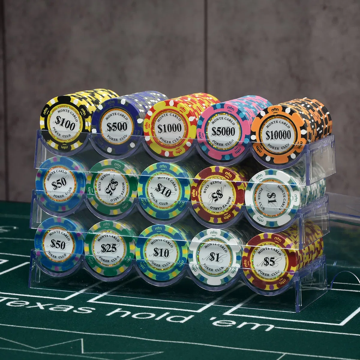 Transparentes Acryl-Pokerchip-Rack mit Deckel/ohne Deckel, Casino Poker Chip Tray Rack Chip Storage Vitrine für Texas Hold'em, Blackjack, je 100 Chips