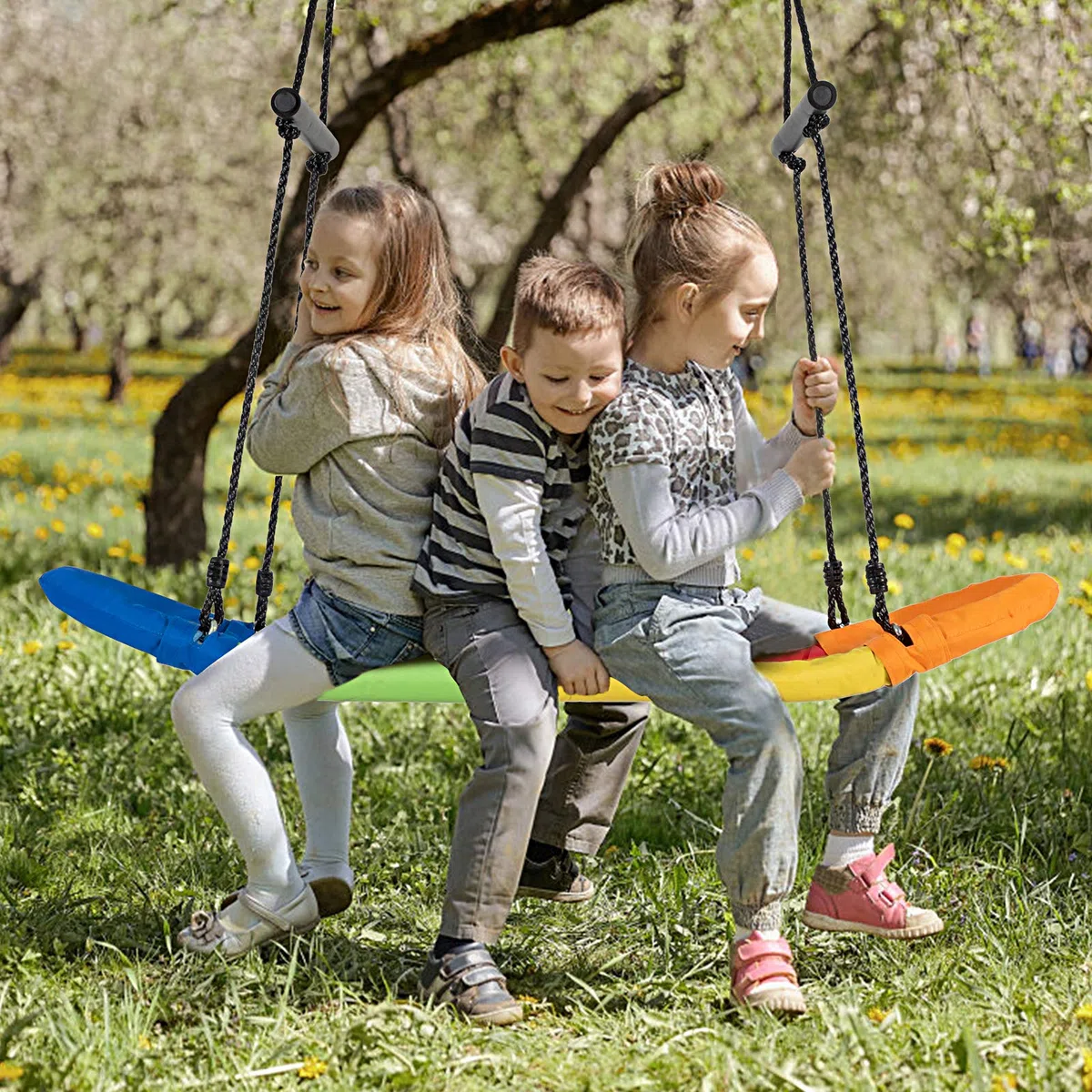COSTWAY Nestschaukel oval, Skateboard Schaukel mit Griffen, Kinderschaukel bis 150 kg belastbar, Outdoor Mehrkindschaukel, Baumschaukel, Gartenschaukel für Kinder & Erwachsene (Bunt)