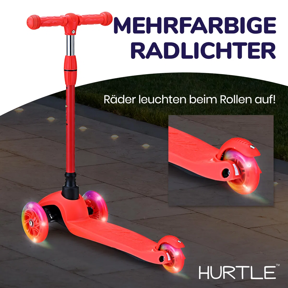 Hurtle Roller Kinder 2–5 Jahre – Höhenverstellbarer Scooter mit LED-Rollen & Lenk- und Kipp-System – Kinderroller für Jungen & Mädchen, Indoor & Outdoor, bis 20 kg