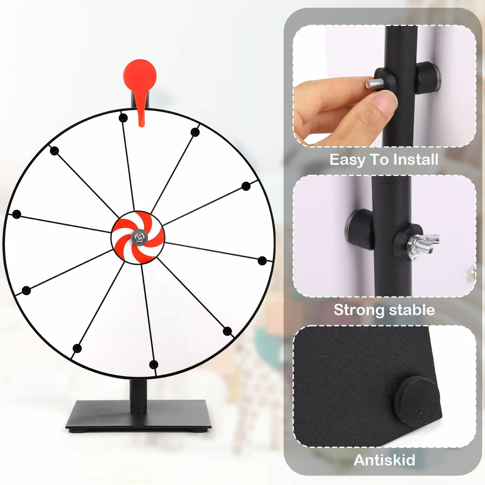 40cm Großes Glücksrad Set, Rouletterad mit 10 Schlitzen und Robuster Basis Tombola Raddreher mit Ständer Tischdreher für Karneval Messen Glücksrad-Spiele (Weiß)