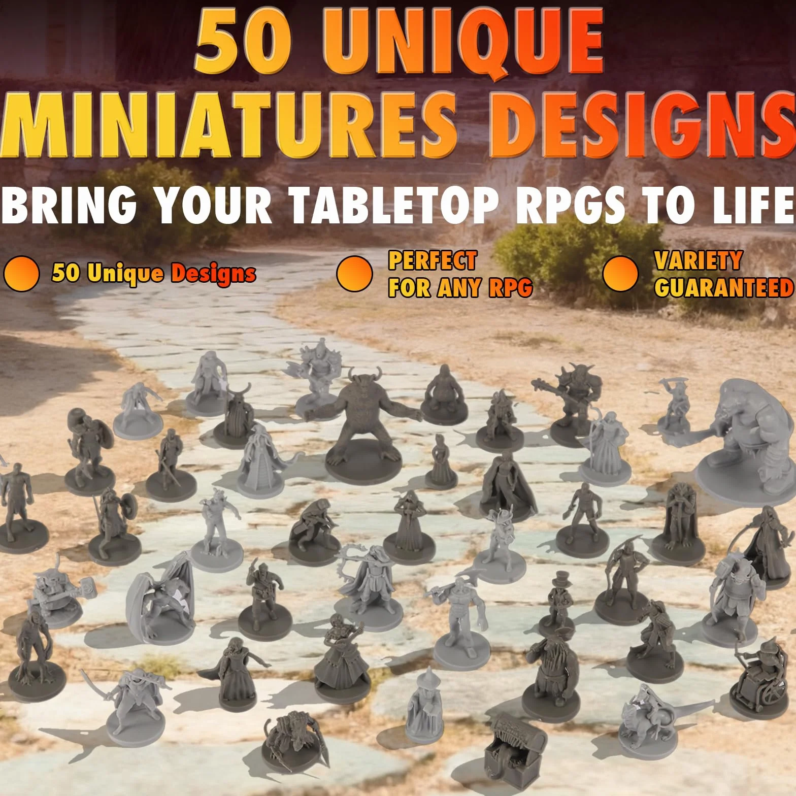 Path Gaming 50 Einzigartige Miniaturen Fantasy Tabletop RPG Figuren für Dungeons and Dragons, Pathfinder Rollenspiele, 28 mm Skalierte Miniaturen, Bulk Unlackiert