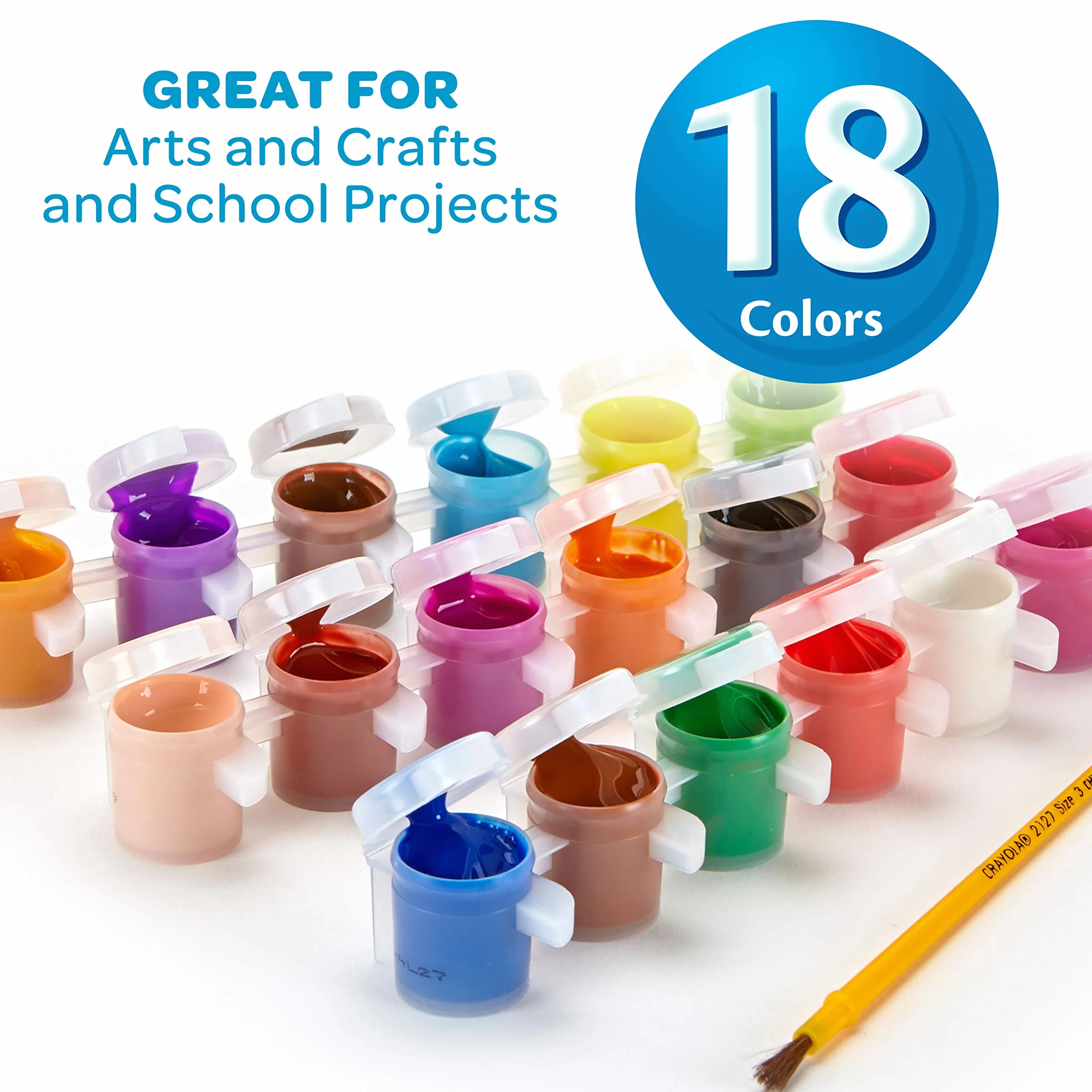 CRAYOLA Waschbare Farben und Pinsel – verschiedene Farben (18 Stück) | perfekt für alle Kunst- und Bastelbedürfnisse – leicht waschbar | ideal für Kinder ab 3 Jahren