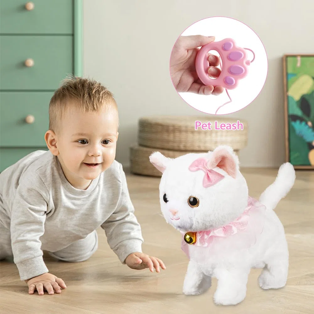 Lotvic Interaktives Haustier Katze, Spielzeug Katze für Kinder, Interaktives Plüschtier Katze mit Gehen, Bellen, Schwanzwedeln, Realistische Interaktive Haustierkatze, für Kinder ab 2 Jahren