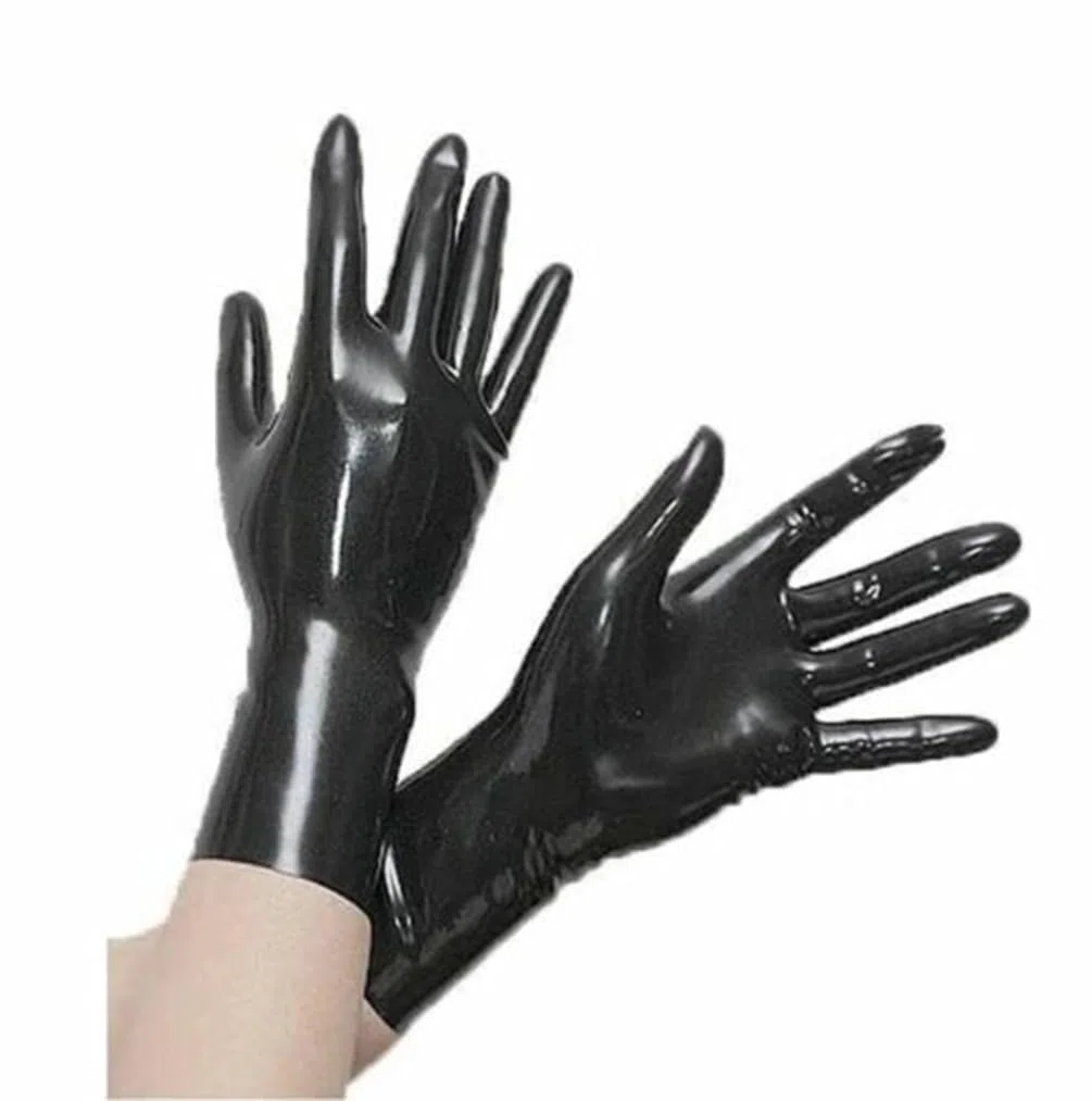 Schwarze Latex Handschuhe für Damen und Herren,Naturkautschuk Handschuhe Cosplay Kostüm Party Clubwear