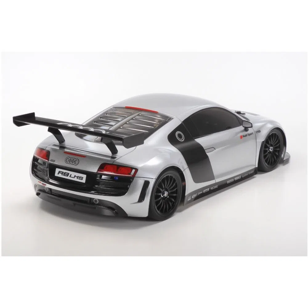 Tamiya 47517 1:10 RC Audi R8 LMS 2008 TT-02 Lackiert - ferngesteuertes Auto, Fahrzeug, Modellbau, Zusammenbauen, Hobby, RC Bausatz, unlackiert, Silber