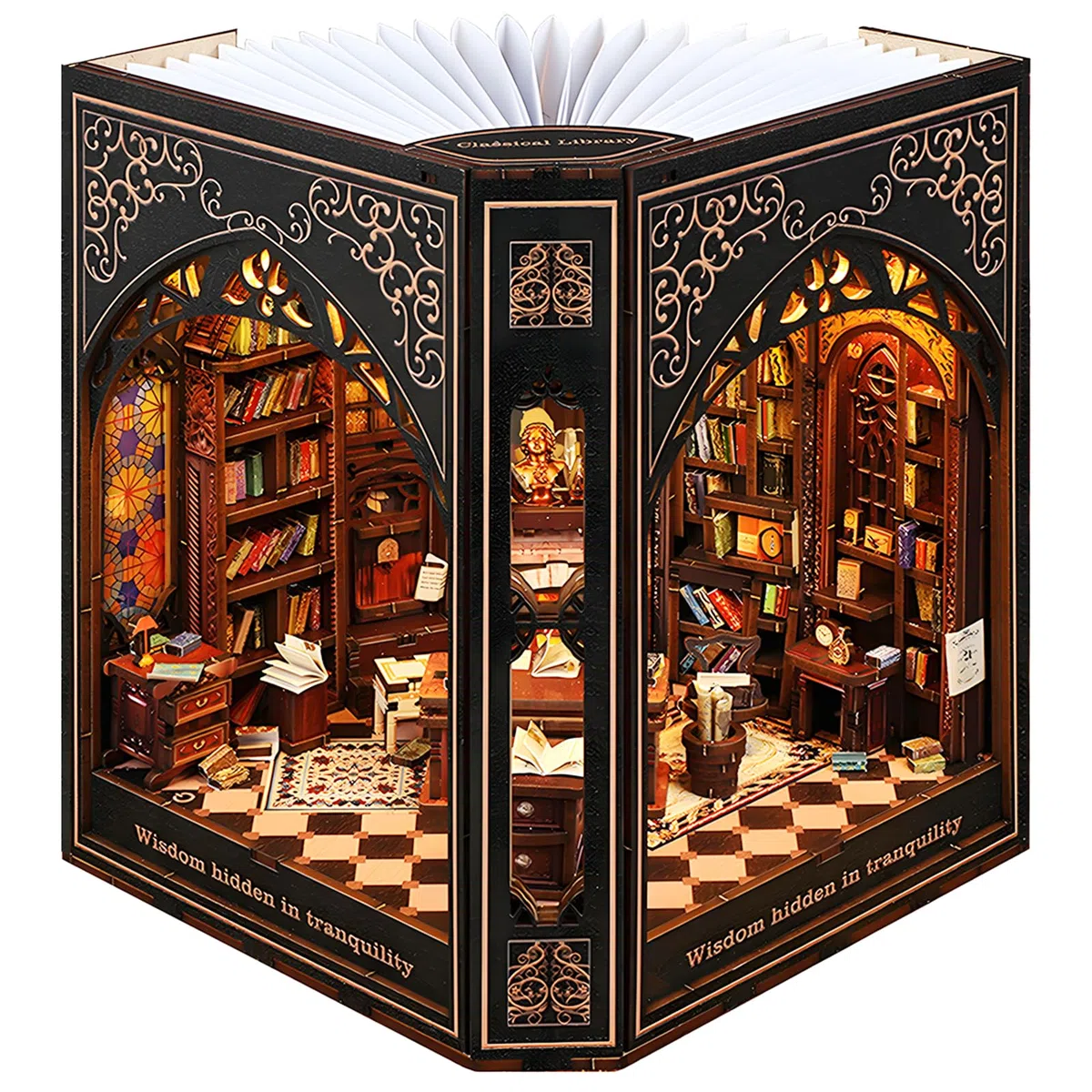 Book Nook Kit mit LED-Lichtern | DIY 3D Puzzle Bücherregal Einsatz | Handgemachte Tiny House Decor für Bastler & Home Decor