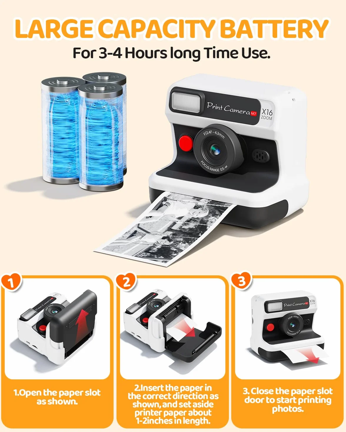 CalineGam Kinderkamera Sofortbildkamera, 1080P HD Sofortbildkamera Kinder mit 32 GB Karte und 3 Papierrollen, Kinderspielzeug mit Zwei Objektiven, Geschenke für Jungen & Mädchen von 3-12 Jahren