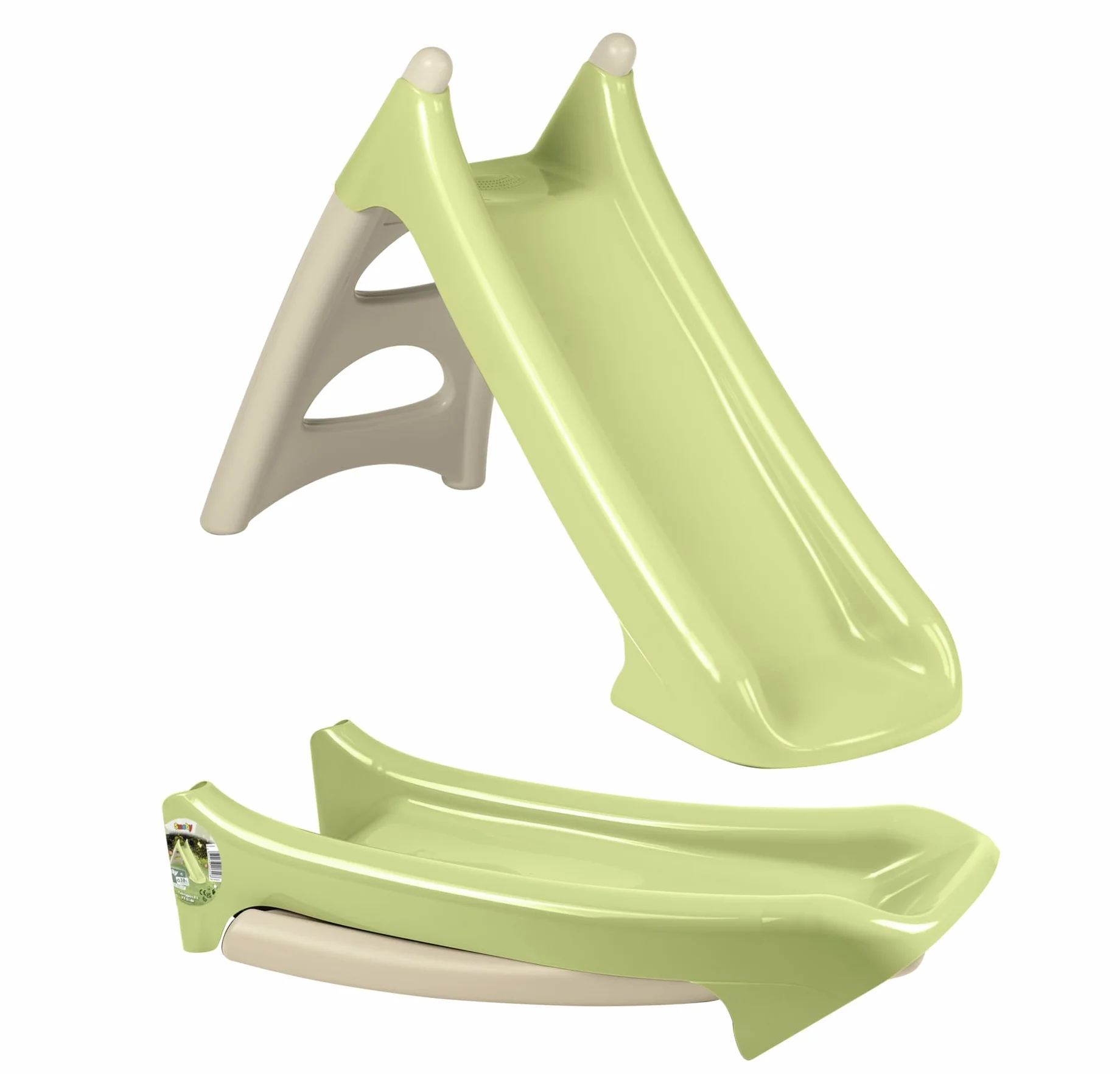 Smoby Life 7600820629 Kinderrutsche XS, beige und grün, Lauffläche 90 cm, rutschfeste Stufen, Wasserfall, kompakt und leicht zu verstauen, geeignet ab 2 Jahren
