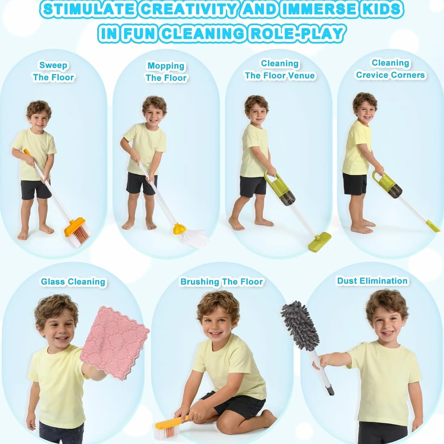 Kinderstaubsauger Mit Saug und Soundfunktion,14pcs Kinder Reinigung Set,Putzset für Kinder, Kinderbesen Set Spielzeug für ab 3 Jahren (grün)