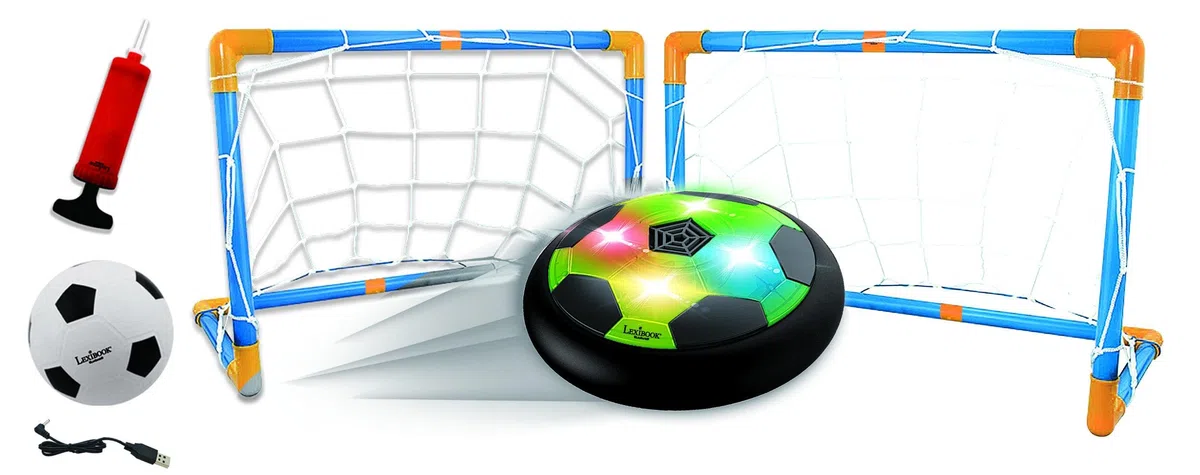 Lexibook Aerofoot, Hovercraft-Soccer-Disc, 2 Tore, Pumpe und aufblasbarer Ball enthalten, gleitet leicht, schnell und dynamisch, Lichteffekte, Anti-Schock-Schaumstoffkanten, wiederaufladbar, JG981LXB