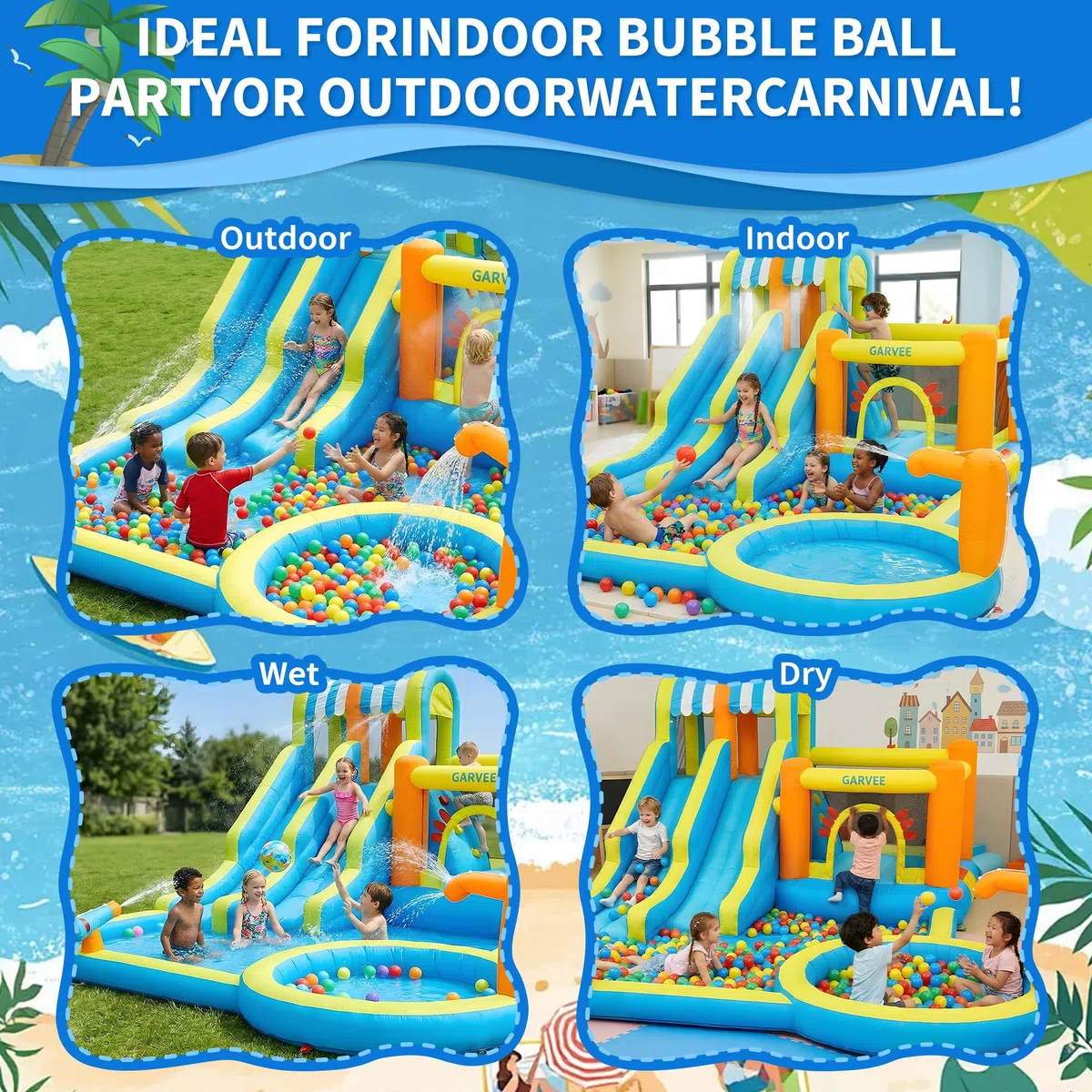 Hüpfburg mit Wasserrutsche, Hüpfburg XXL mit Gebläse, Hüpfburg Outdoor Springen,Wasserpistole,Splash Pool, Rutsche Outdoor, Children's Bouncy Castle for Indoor or Spiele Gartenspiele, Garten Spielzeug