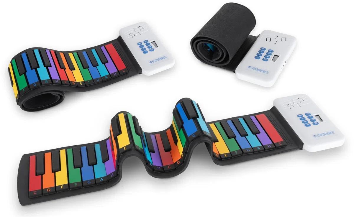 McGrey RA-49 Kinder Rollpiano - Zusammenrollbar für einfachen Transport - Perfekt für Urlaub, Kindergeburtstag und Kinderzimmer - Für Kinder und Erwachsene geeignet - Integrierter Akku