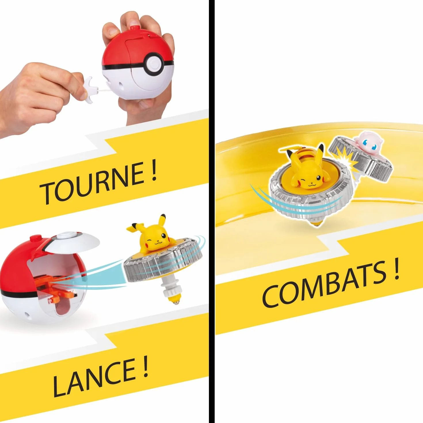 BANDAI - Pokémon-Arena + 2 Spinners inklusive – Arena + 2 Pokéball-Werfer + 2 Pikachu und Mew Kreisel – Kampfspiel mit Pokémon-Kreiseln, mehrere Spieler – Spielzeug für Kinder ab 4 Jahren und + JW4403